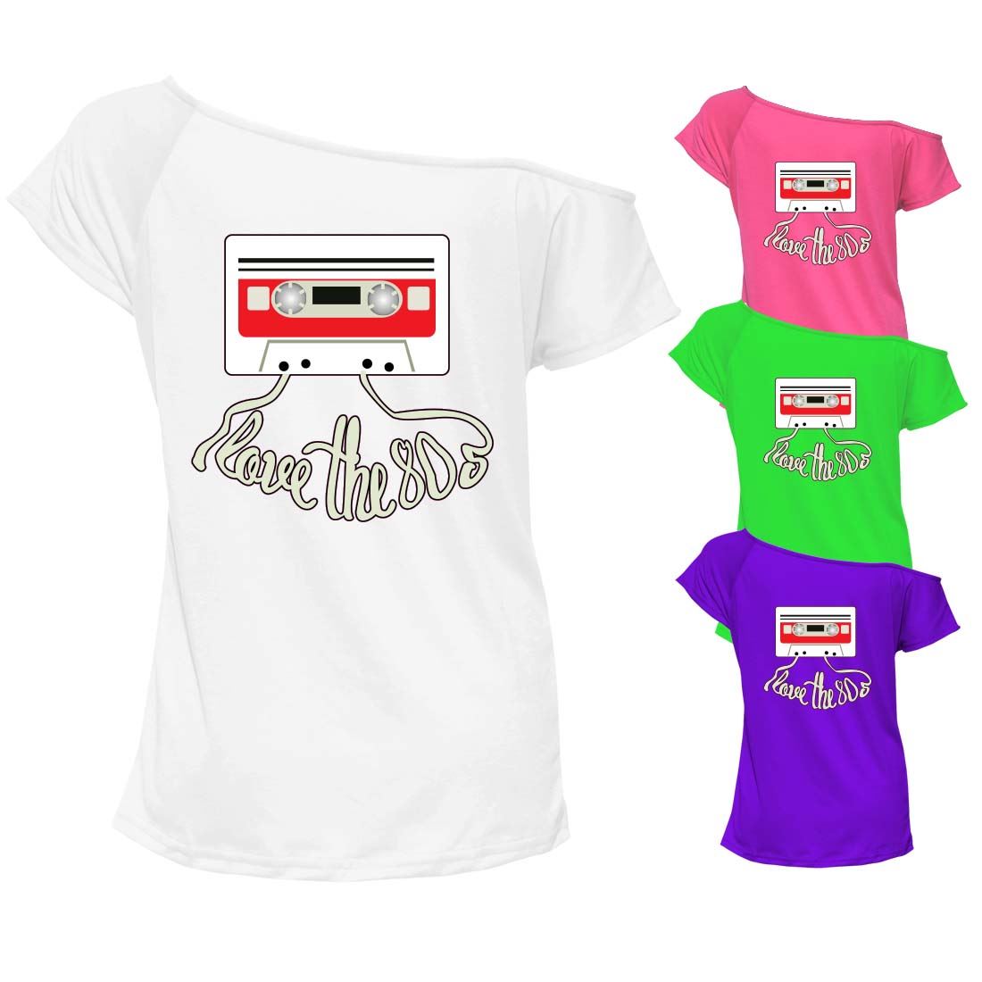 Off Shoulder Top T-Shirt I Love The 80s Tee Ladies Retro Festival Party TShirt®