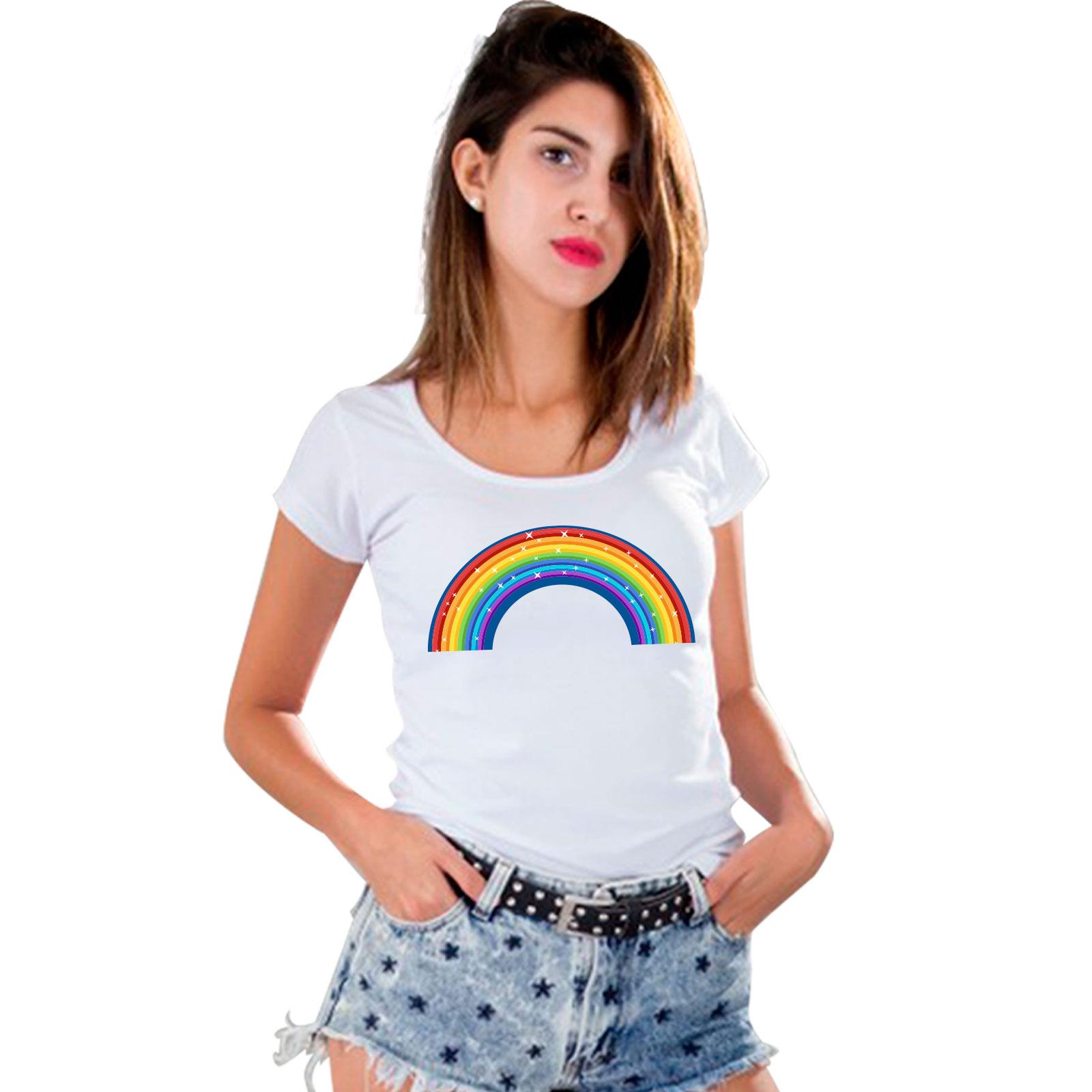 Women Rainbow Sparkling NHS Print T Shirt Ladies Short Sleeve Top Cotton 8093