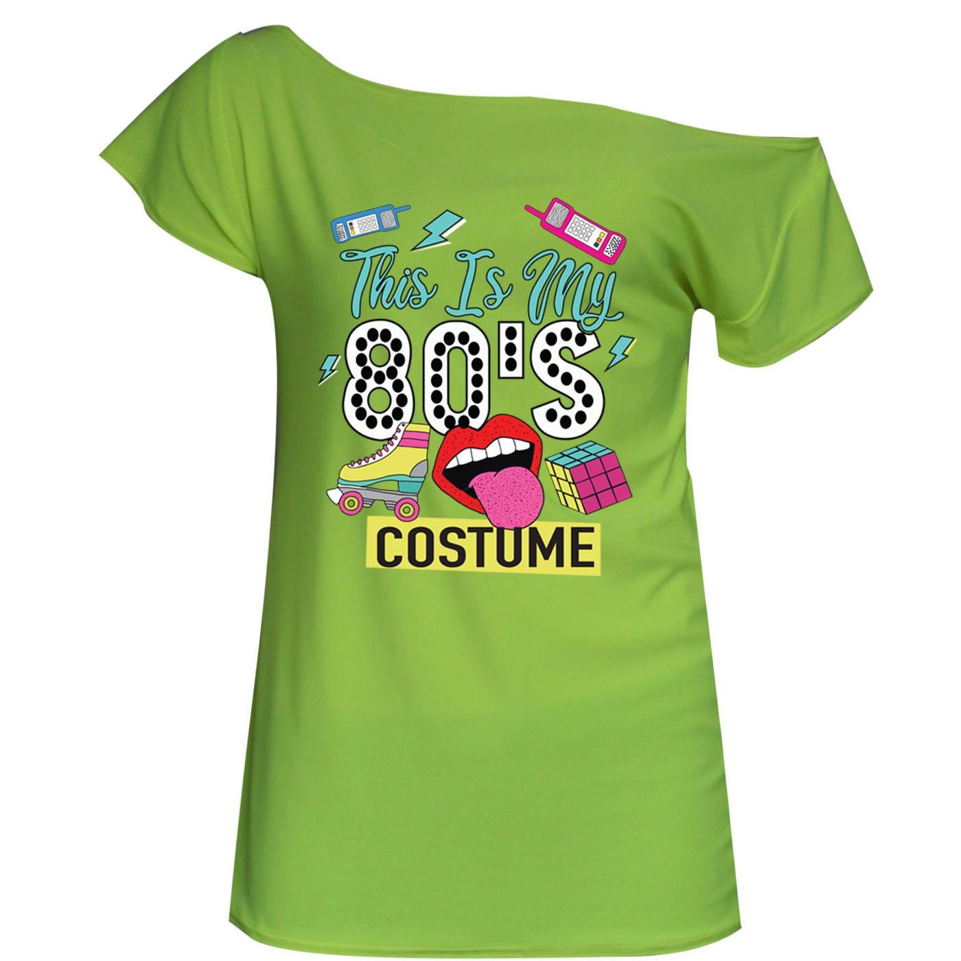 This Is My 80s Costume Print T Shirt Off Shoulder Ladies Novelty Top - Picture 11 of 12