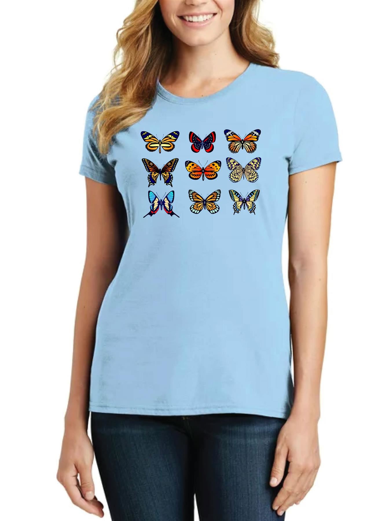 Women's Short Sleeve Butterfly T-Shirt Round Neck Fancy Pop Star Party Flair - Picture 8 of 11