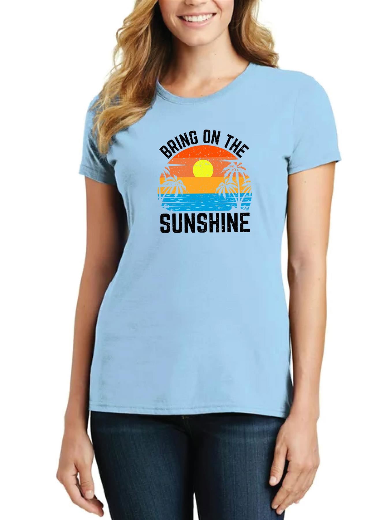 Women's Casual T-Shirt Bring On The Sunshine Short Sleeve Fancy Party Top Tees - Picture 8 of 11
