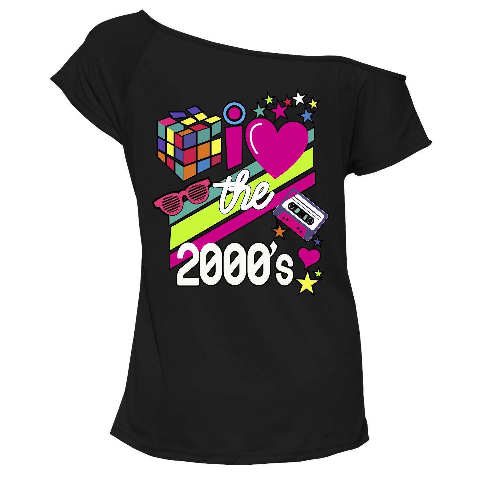 Ladies I Love The 2000s T Shirt Short Sleeves Off Shoulder Retro Pop Star Top - Picture 3 of 12