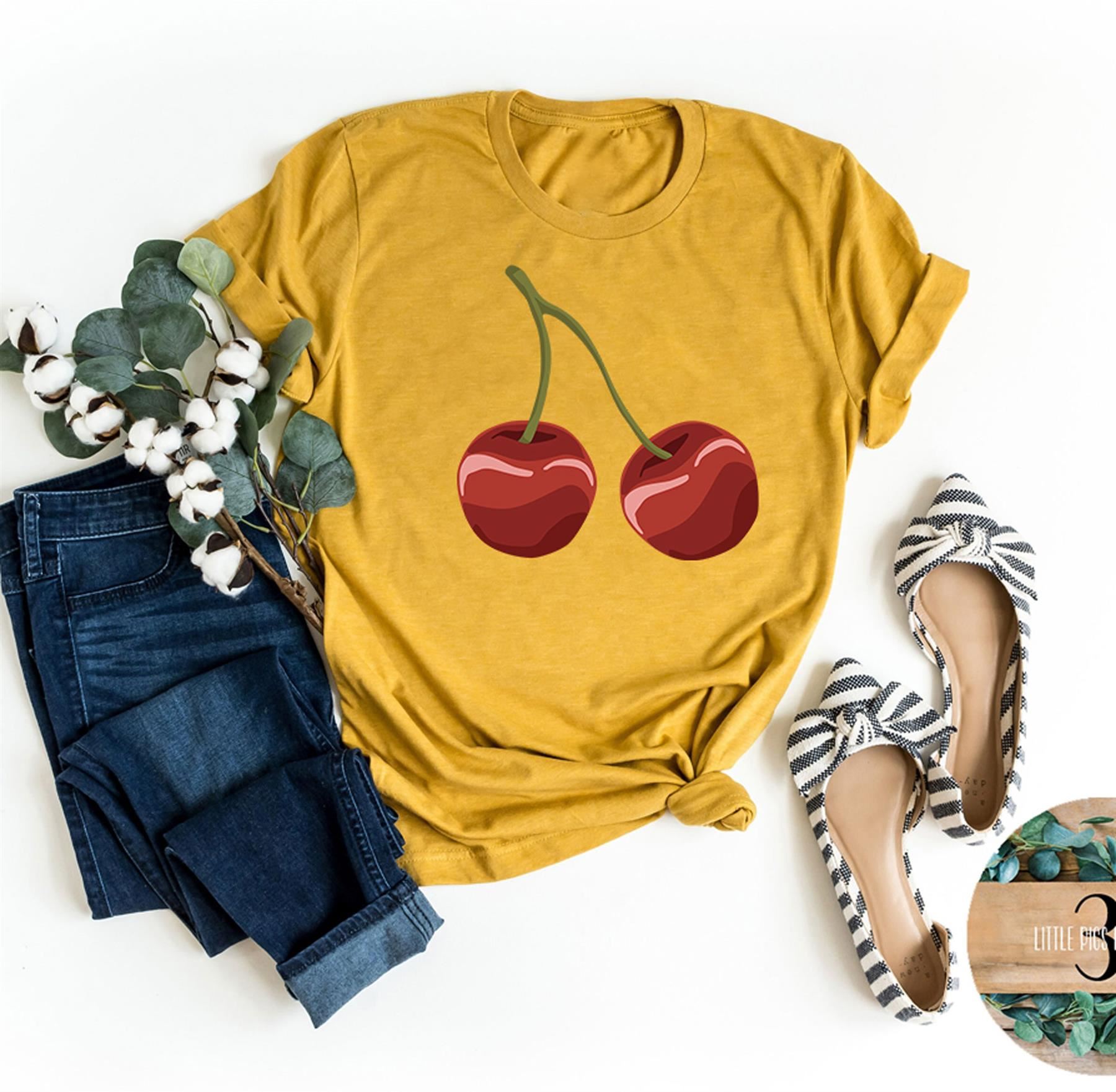 Women's Cherry Graphic T-Shirt Short Sleeve Girls Crew Neck Casual Trendy Top - Picture 16 of 16