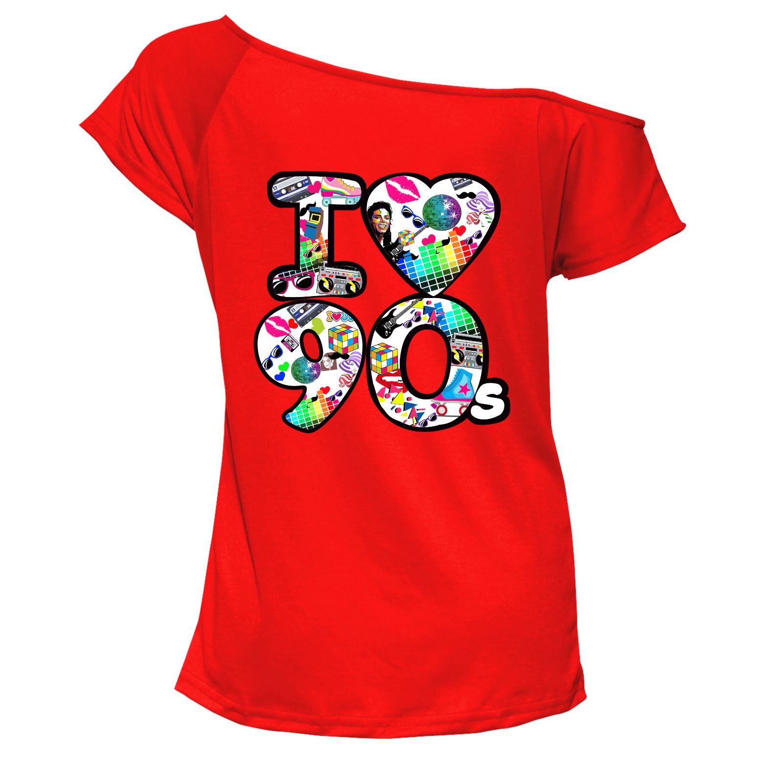I Love 90s Icon T Shirt Top Damen Schulterfrei Retro Junggesellinnenabschied 7045 Paket - Bild 7 von 12