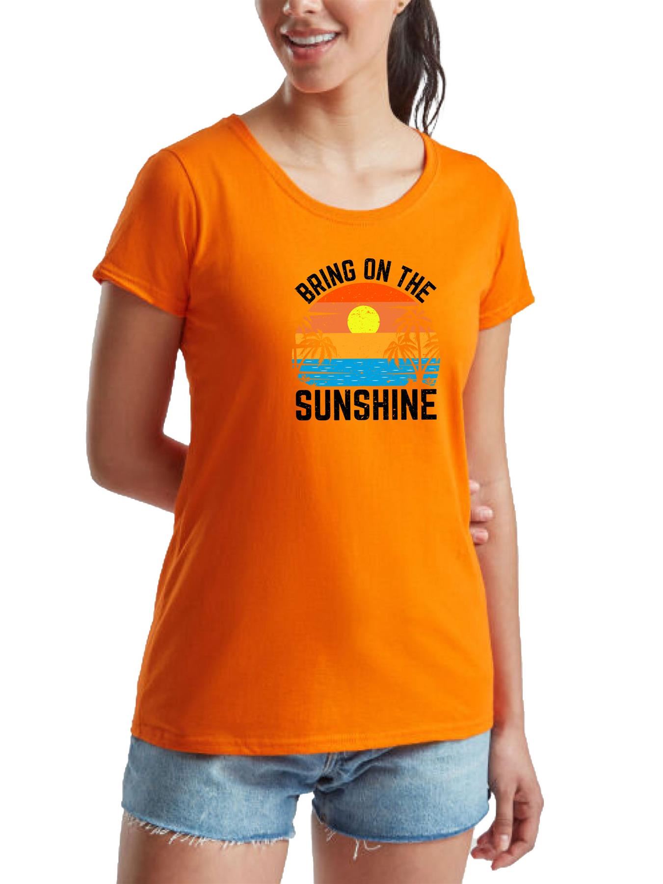Women's Casual T-Shirt Bring On The Sunshine Short Sleeve Fancy Party Top Tees - Picture 5 of 11