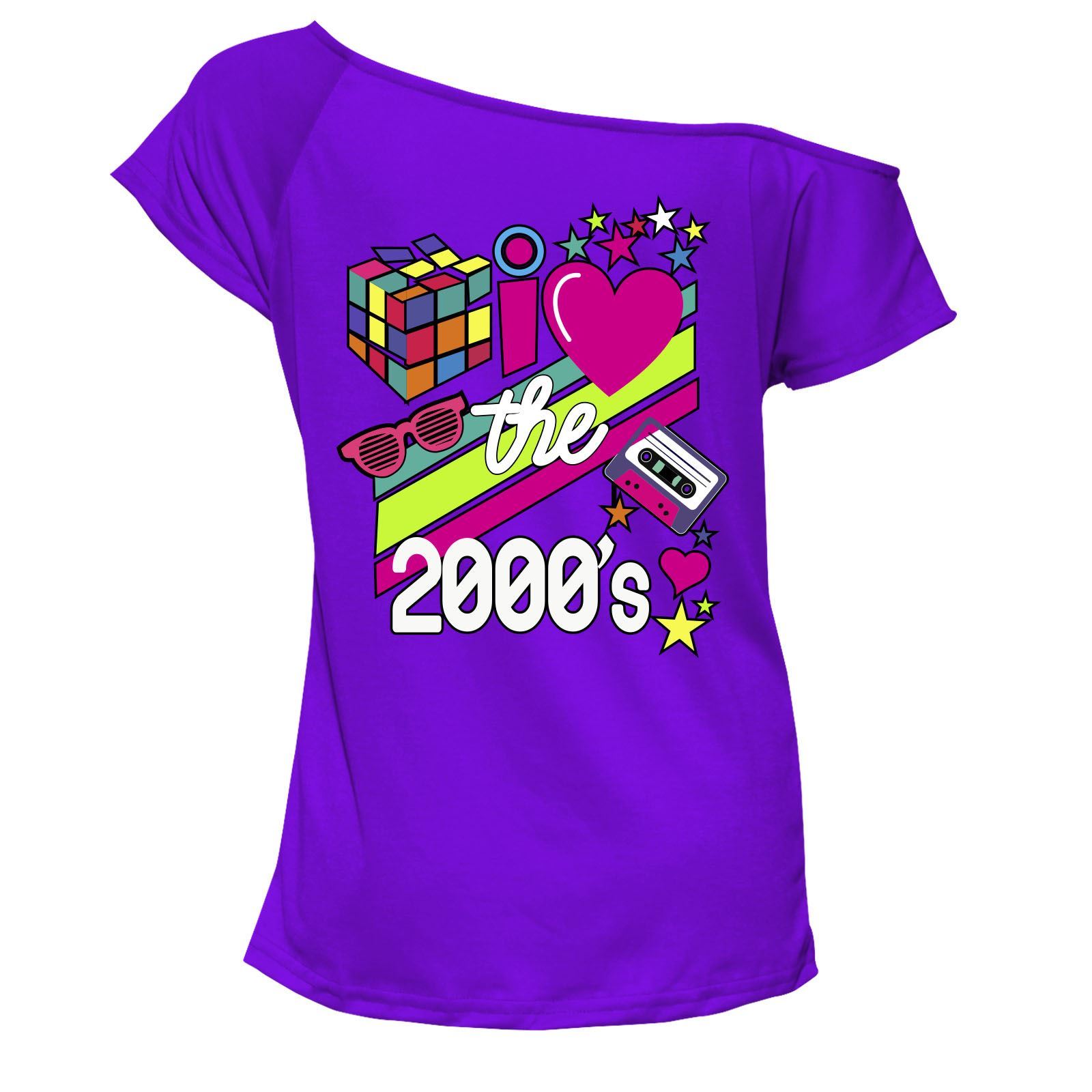 Ladies I Love The 2000s T Shirt Short Sleeves Off Shoulder Retro Pop Star Top - Picture 7 of 12