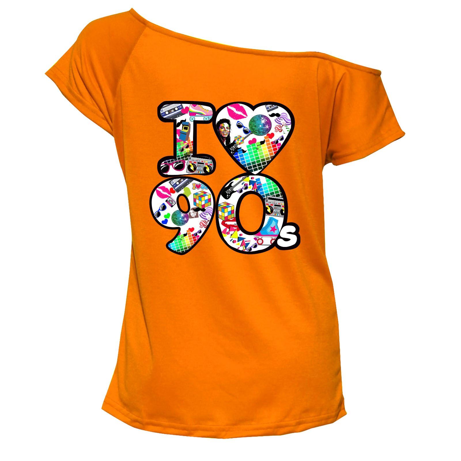 I Love 90s Icon T Shirt Top Damen Schulterfrei Retro Junggesellinnenabschied 7045 Paket - Bild 4 von 12
