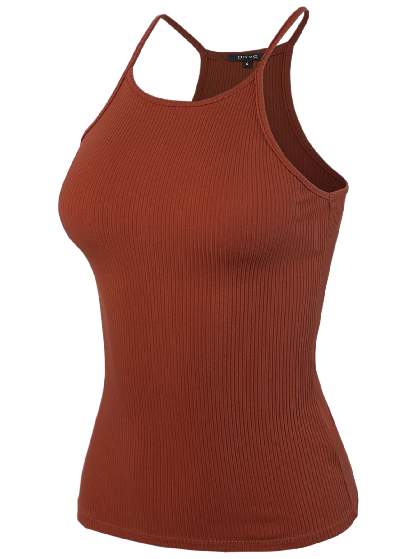 Ribbed High Square Halter Neck Racerback Cami Top - Picture 105 of 120