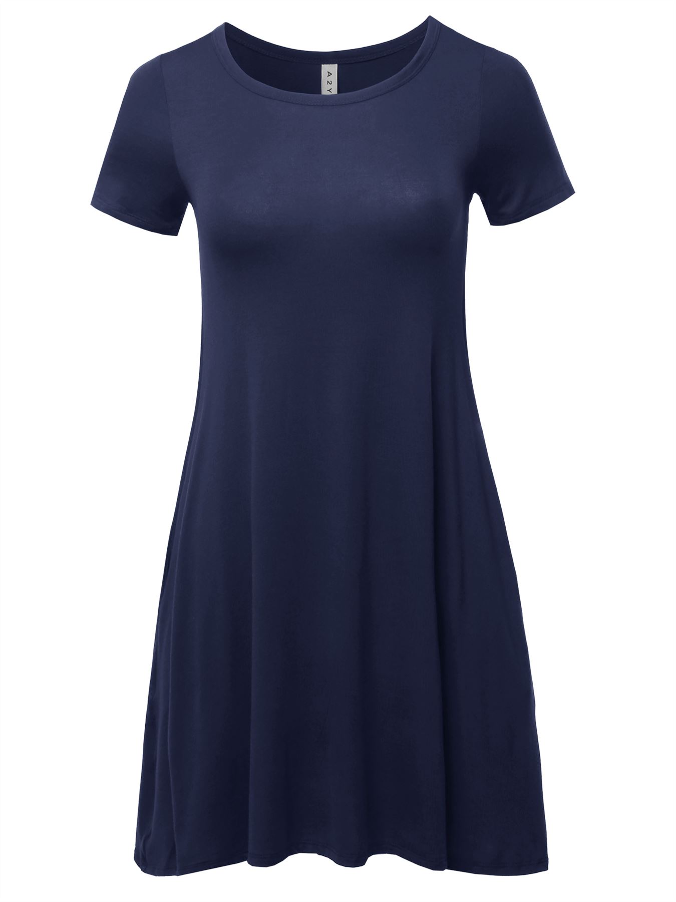 Solid Printed Summer Casual T-Shirt Tunic Swing Dress with Side Pockets - Picture 10 of 13