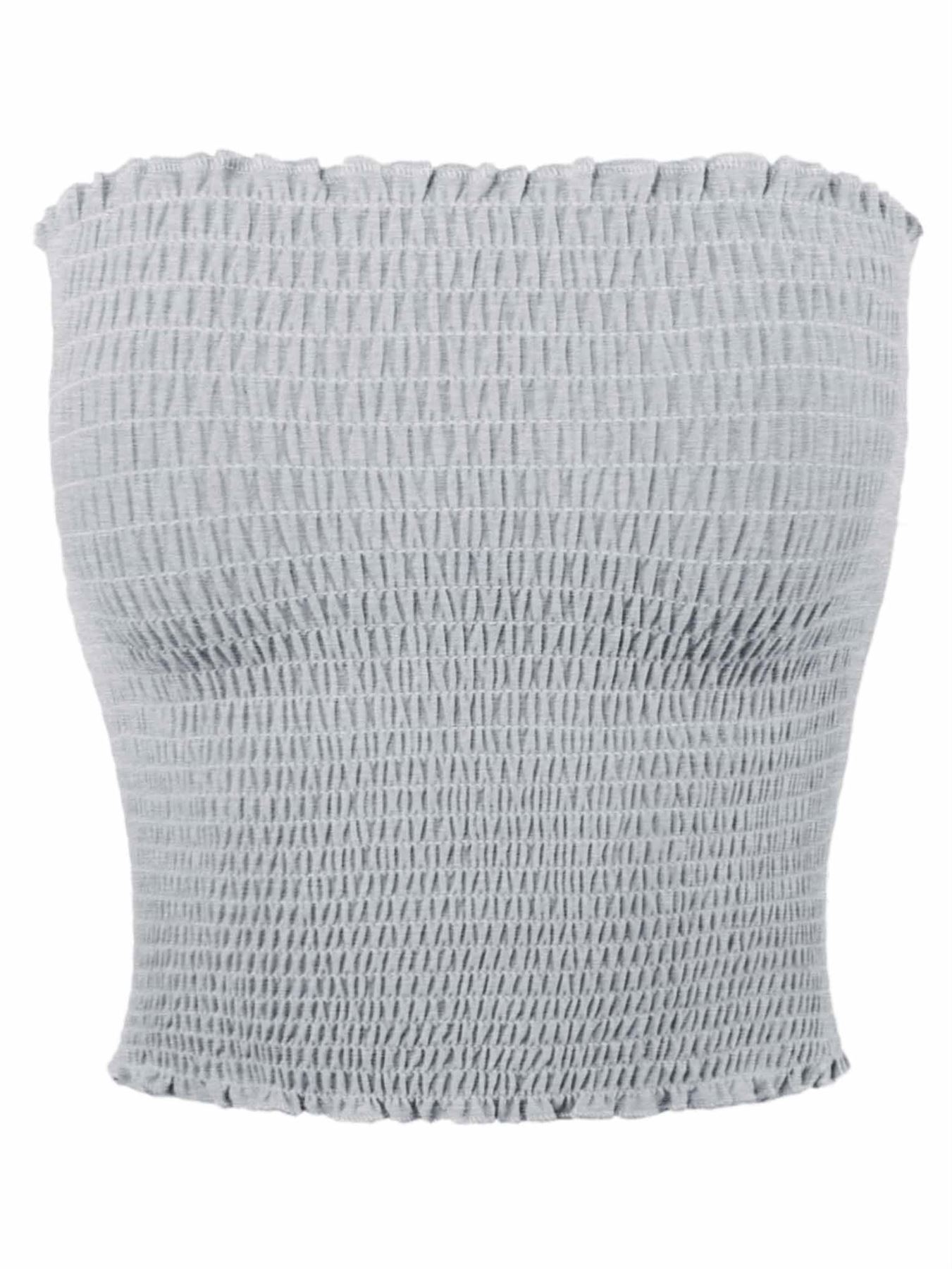 Sexy Fitted Strapless Cotton Smocked Tube Crop Tops - Picture 60 of 116