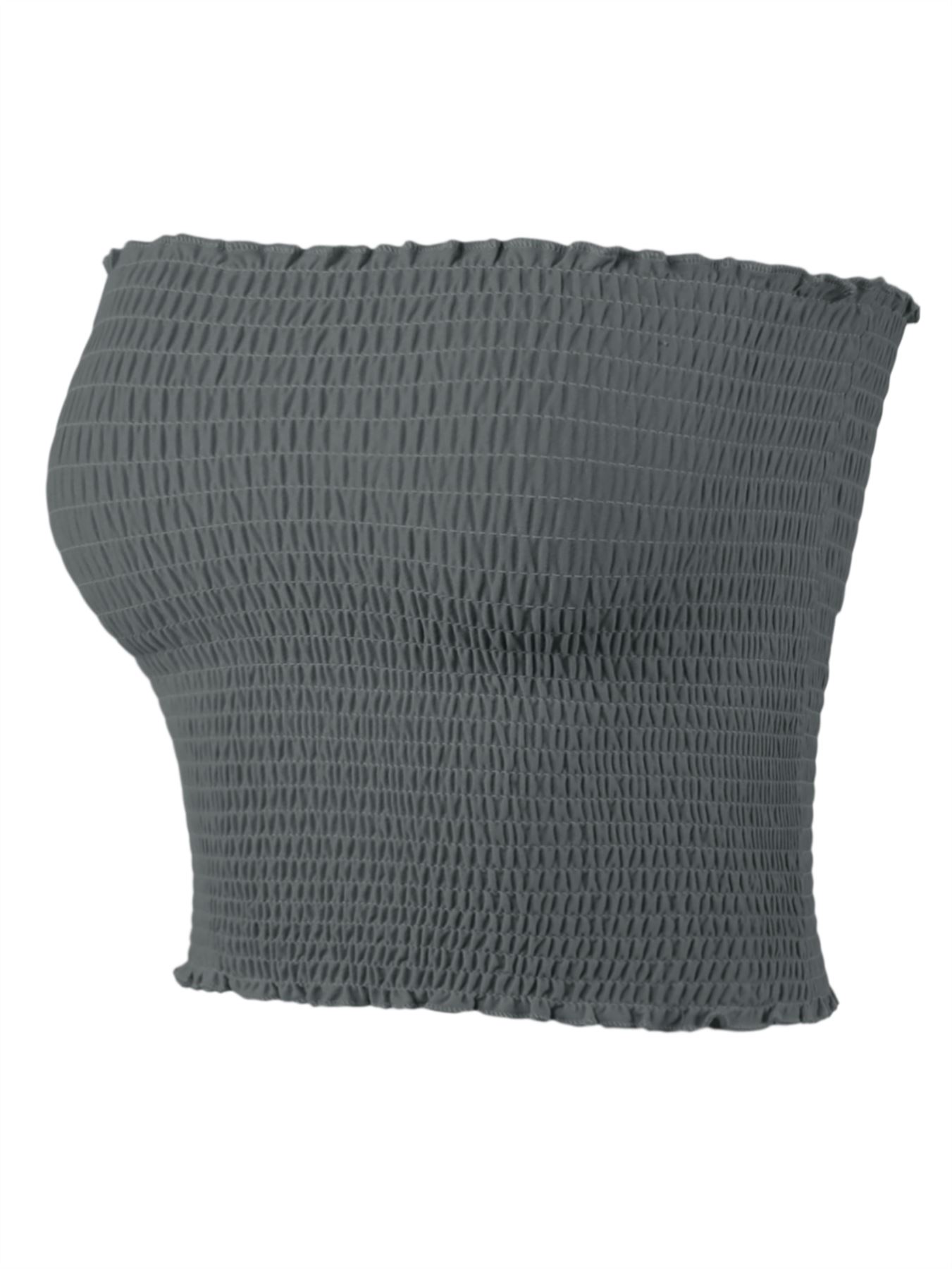 Sexy Fitted Strapless Cotton Smocked Tube Crop Tops - Picture 16 of 116