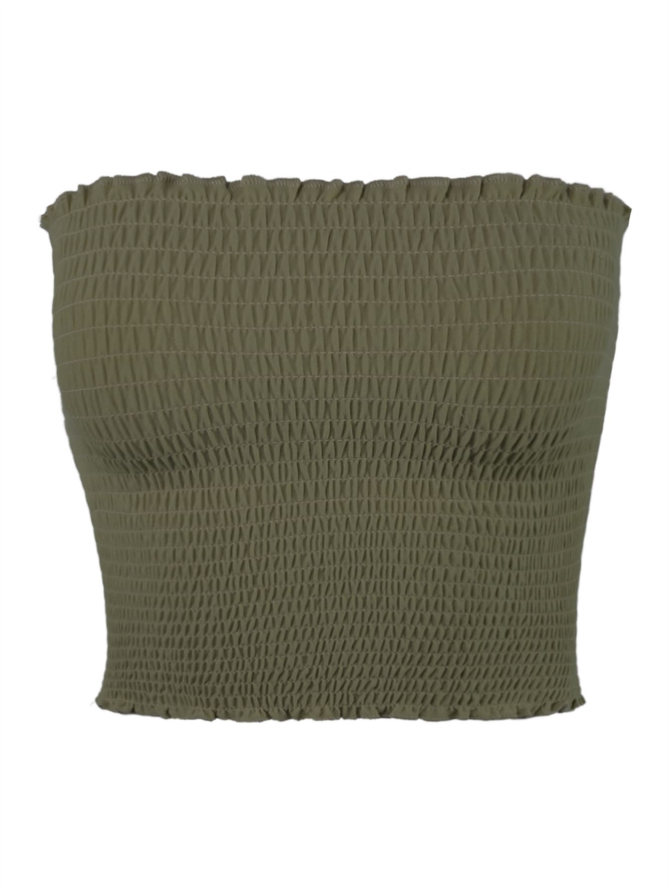 Sexy Fitted Strapless Cotton Smocked Tube Crop Tops - Picture 51 of 116