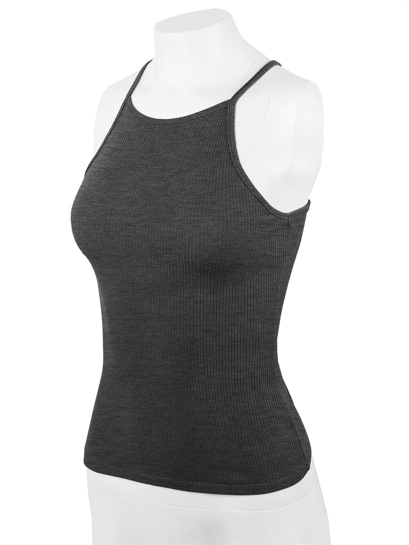Ribbed High Square Halter Neck Racerback Cami Top - Picture 18 of 120