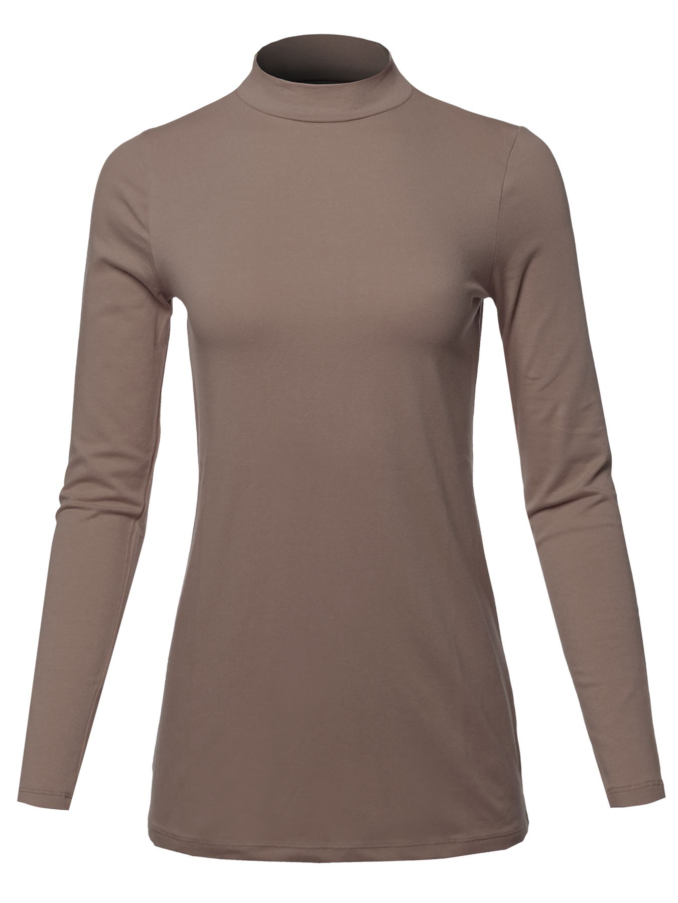 Basic Solid Soft Cotton Long Sleeve Mock Neck Top Shirts - Picture 31 of 38