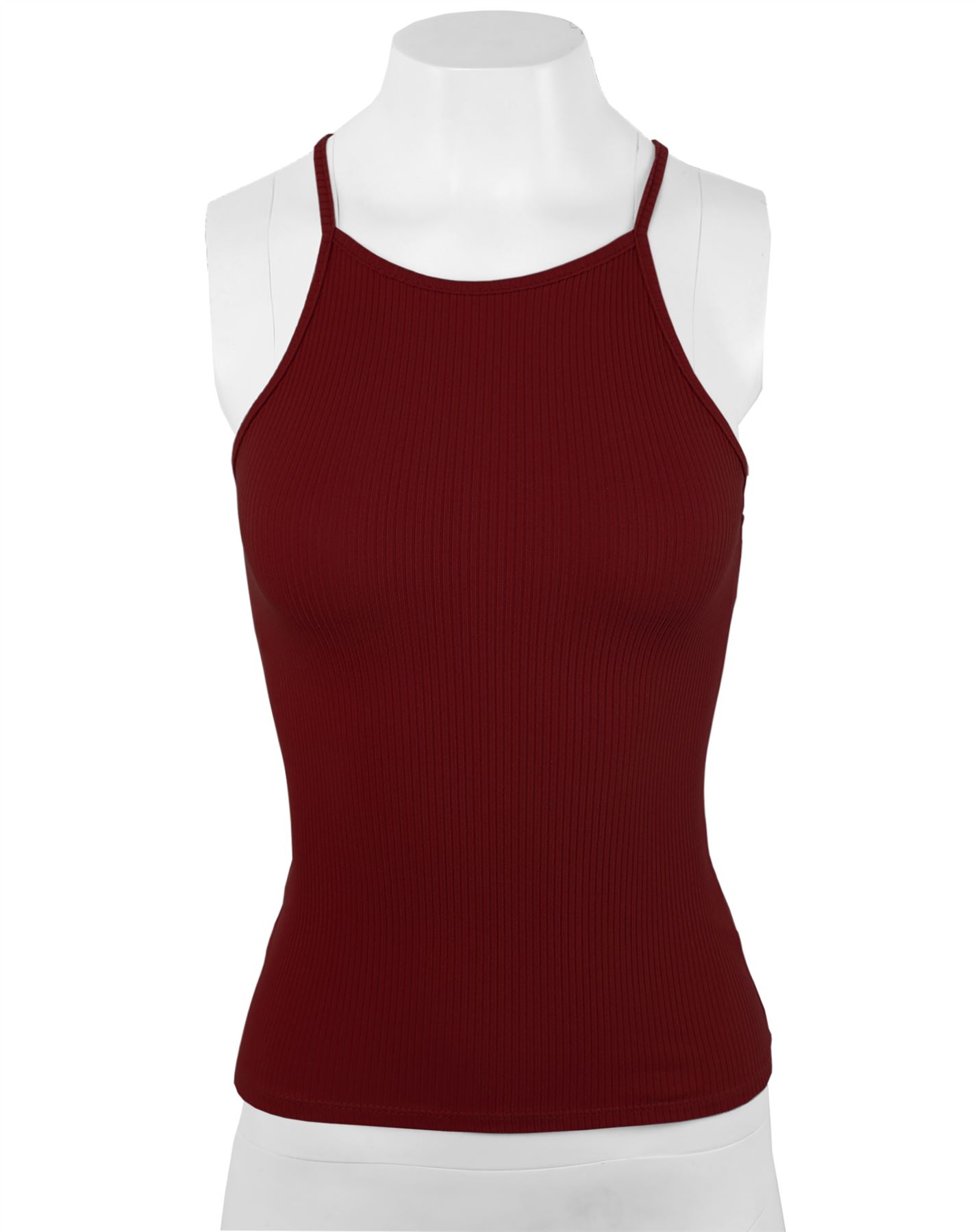 Ribbed High Square Halter Neck Racerback Cami Top - Picture 13 of 120