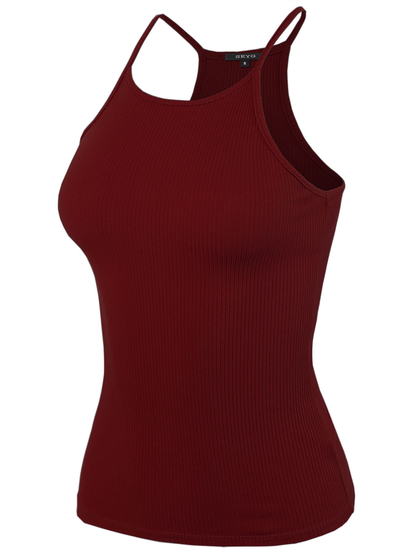 Ribbed High Square Halter Neck Racerback Cami Top - Picture 10 of 120