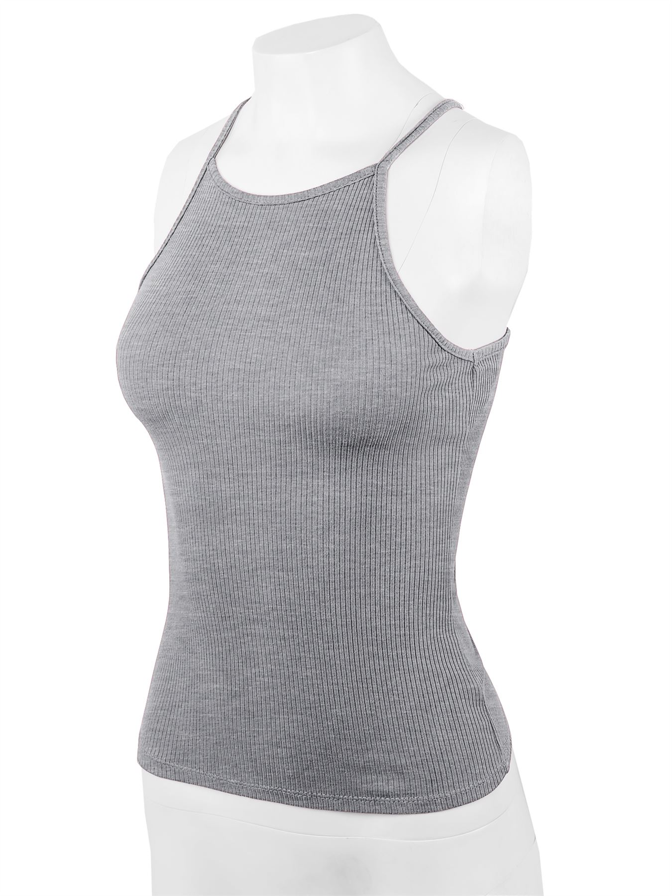 Ribbed High Square Halter Neck Racerback Cami Top - Picture 59 of 120