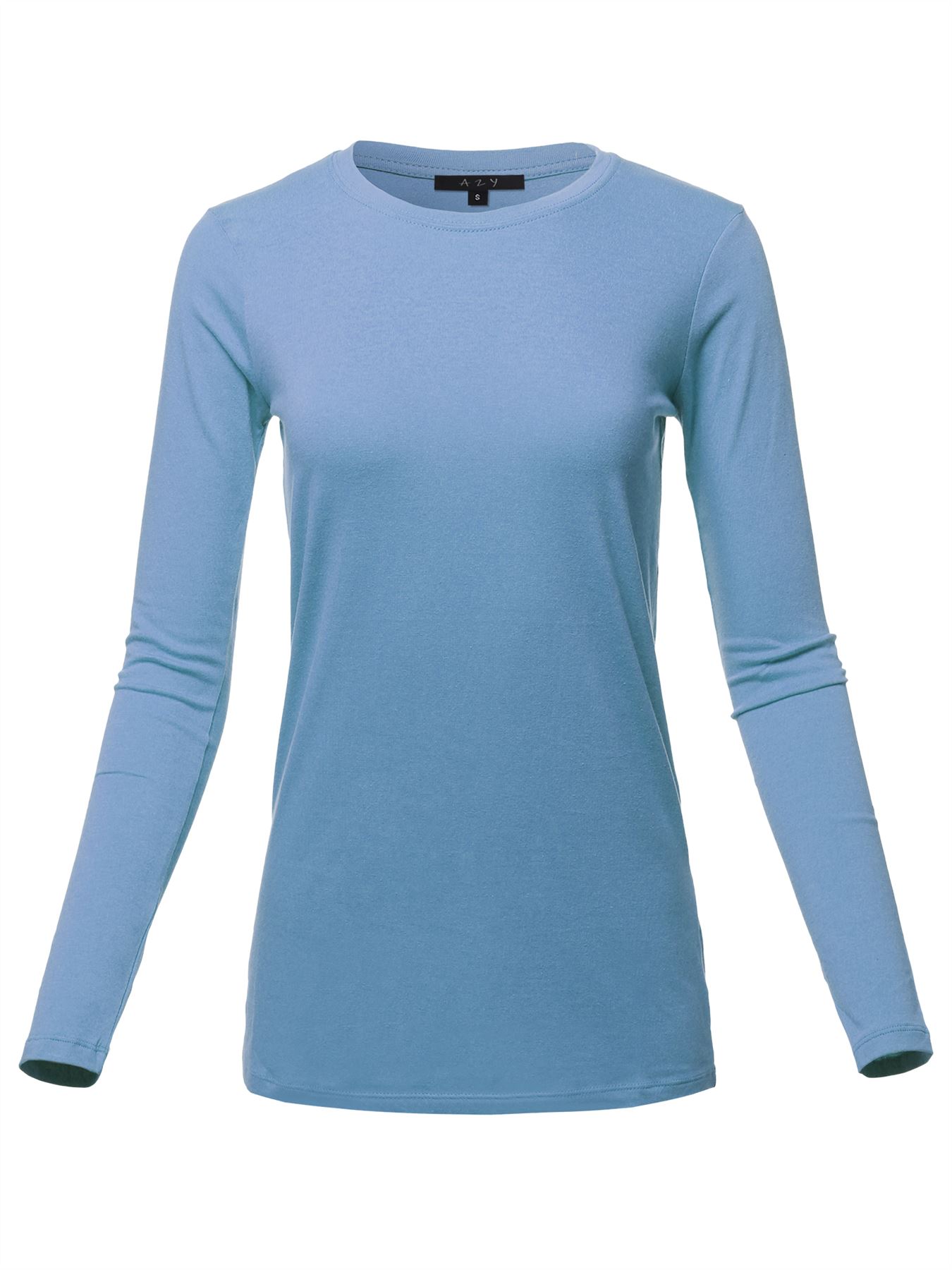 Basic Solid Soft Cotton Long Sleeve Crew Neck Top Shirts - Picture 9 of 36