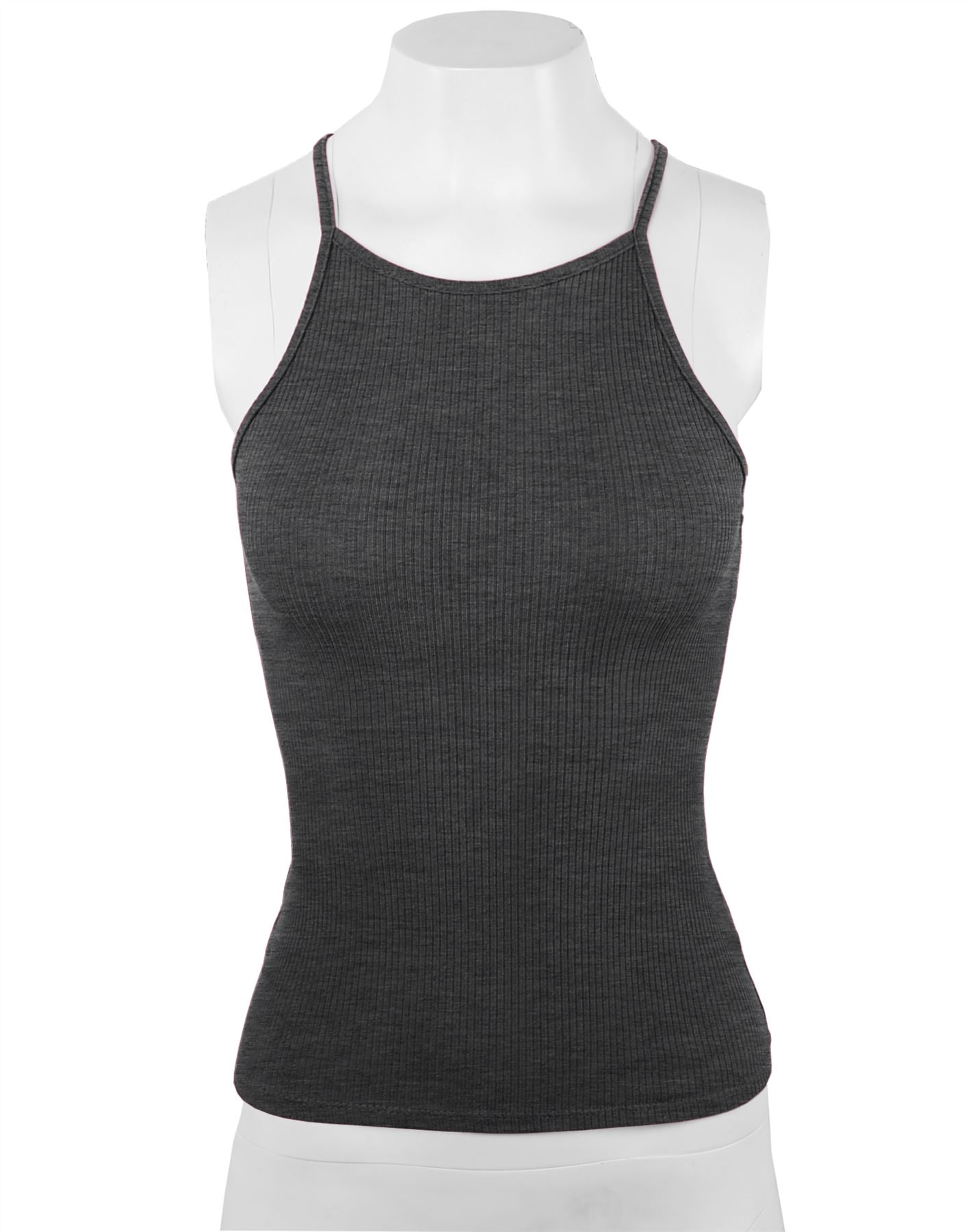 Ribbed High Square Halter Neck Racerback Cami Top - Picture 19 of 120