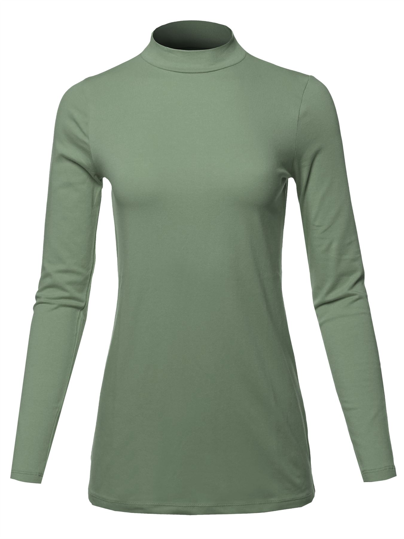 Basic Solid Soft Cotton Long Sleeve Mock Neck Top Shirts - Picture 29 of 38