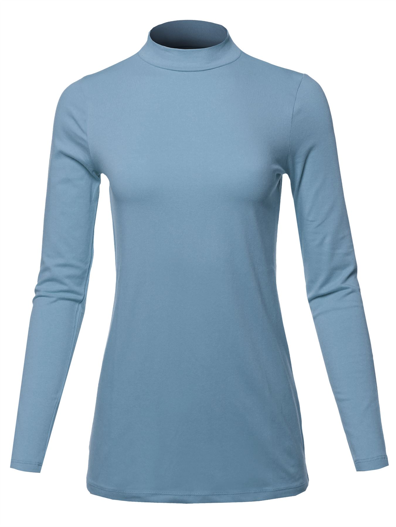 Basic Solid Soft Cotton Long Sleeve Mock Neck Top Shirts - Picture 11 of 38