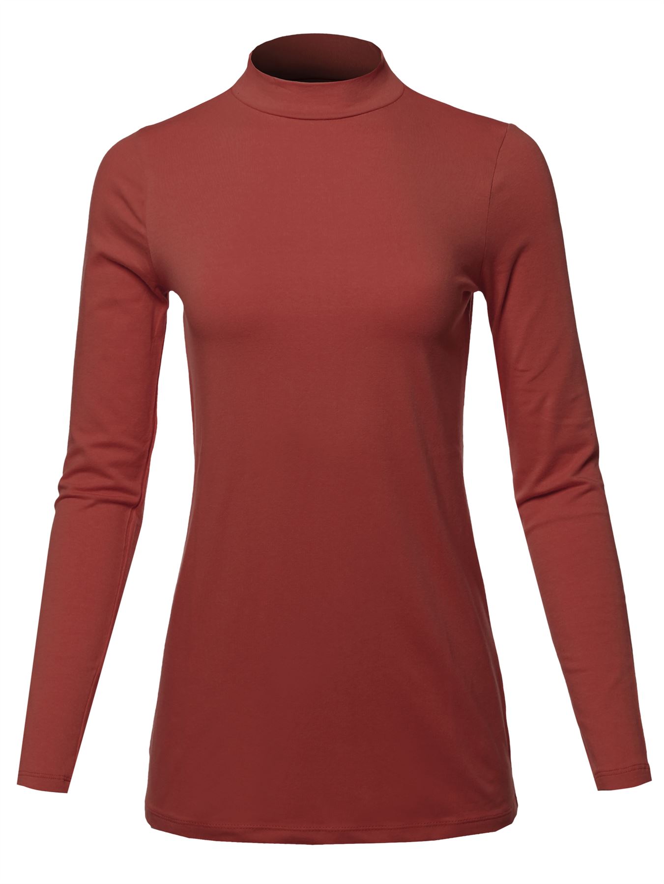 Basic Solid Soft Cotton Long Sleeve Mock Neck Top Shirts - Picture 19 of 38