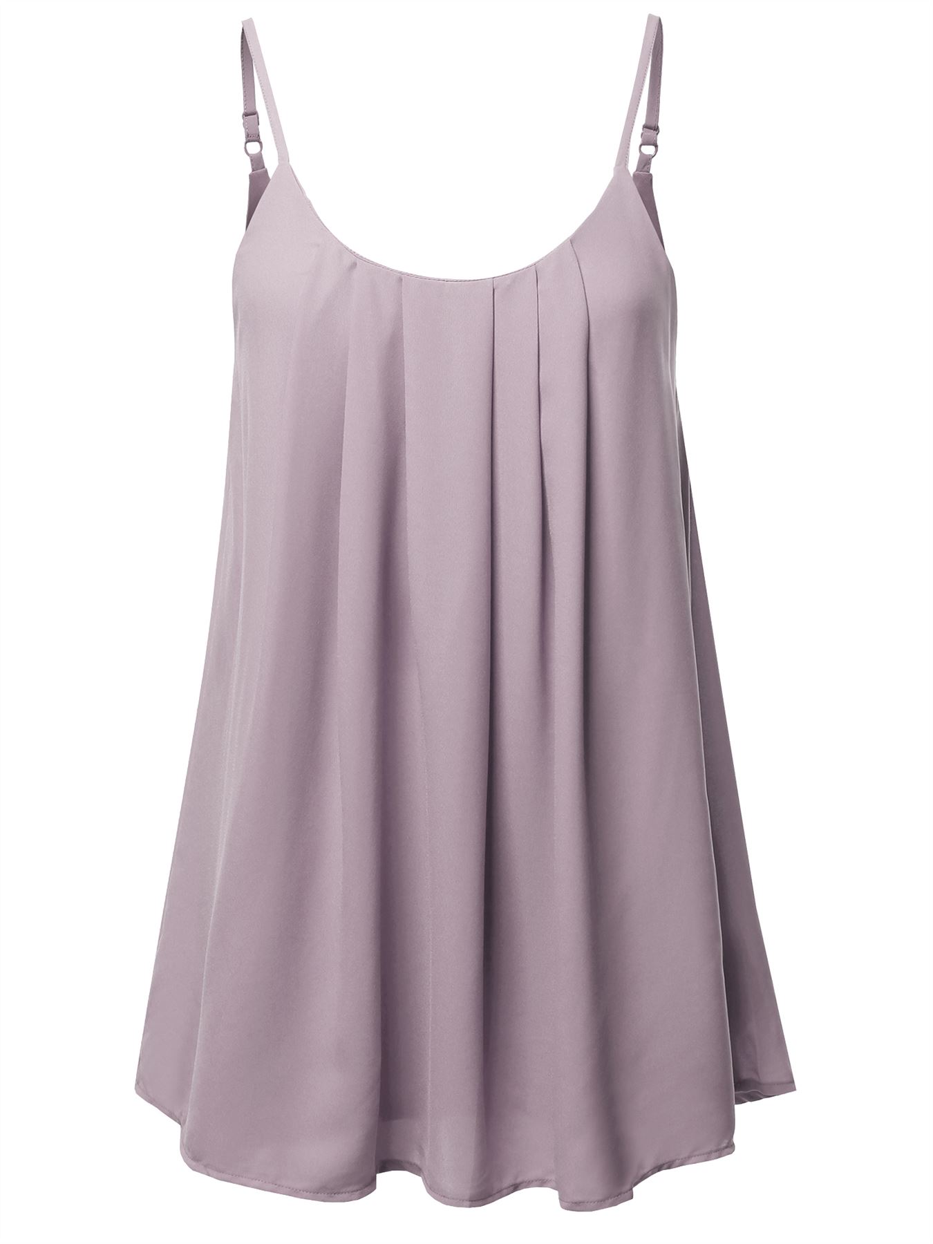 Relaxed Fit Wool Dobby Woven Lining Double Layer Spaghetti Cami Pleated Top - Picture 18 of 32