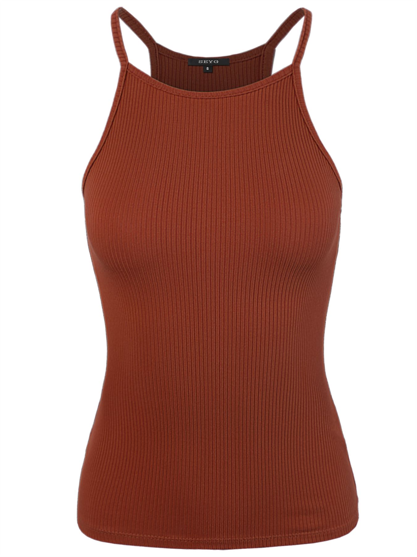Ribbed High Square Halter Neck Racerback Cami Top - Picture 103 of 120