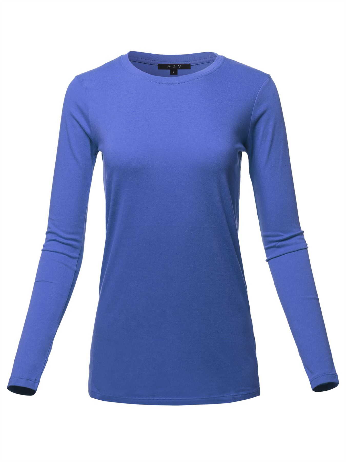 Basic Solid Soft Cotton Long Sleeve Crew Neck Top Shirts - Picture 33 of 36