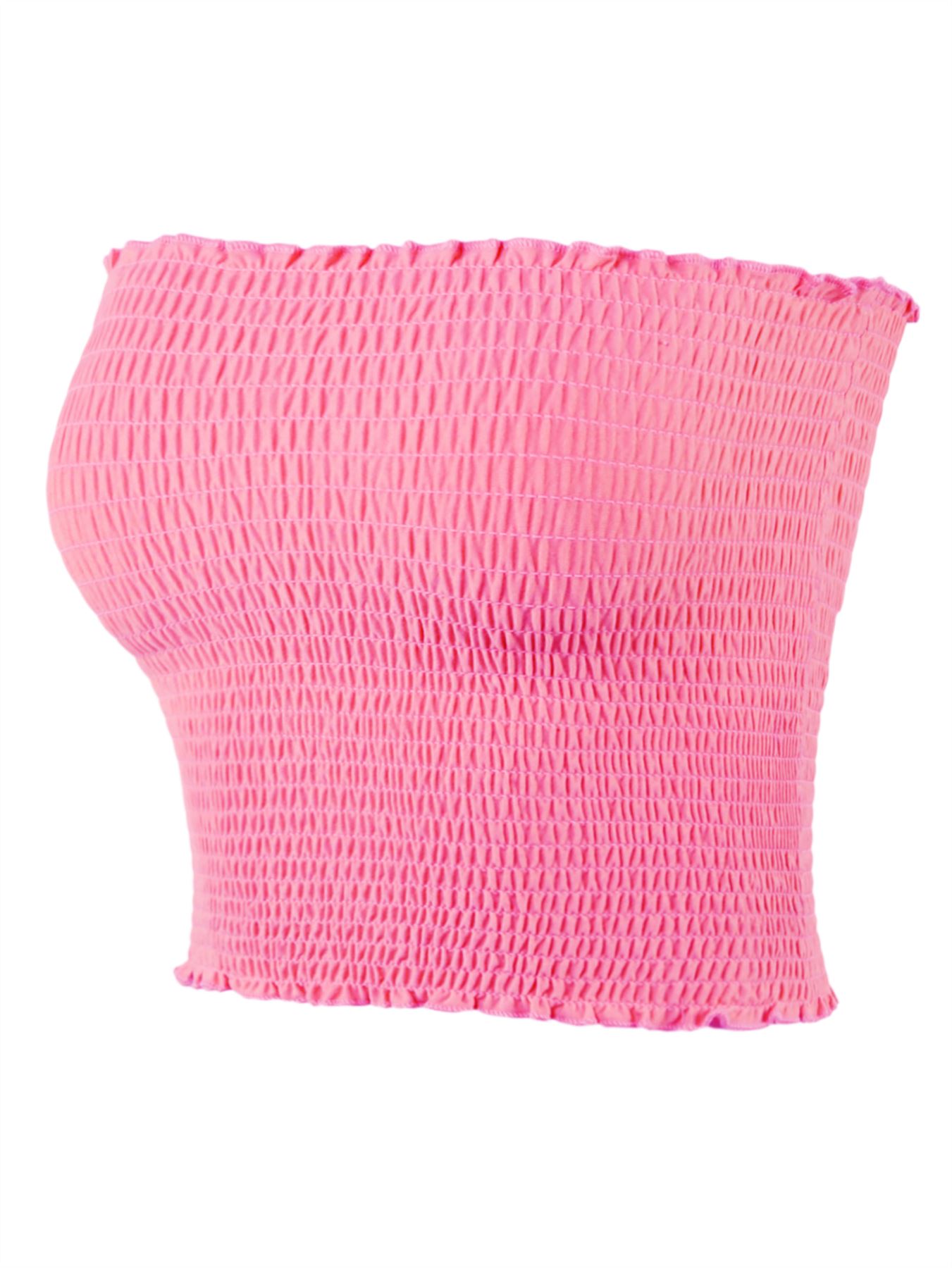 Sexy Fitted Strapless Cotton Smocked Tube Crop Tops - Picture 34 of 116