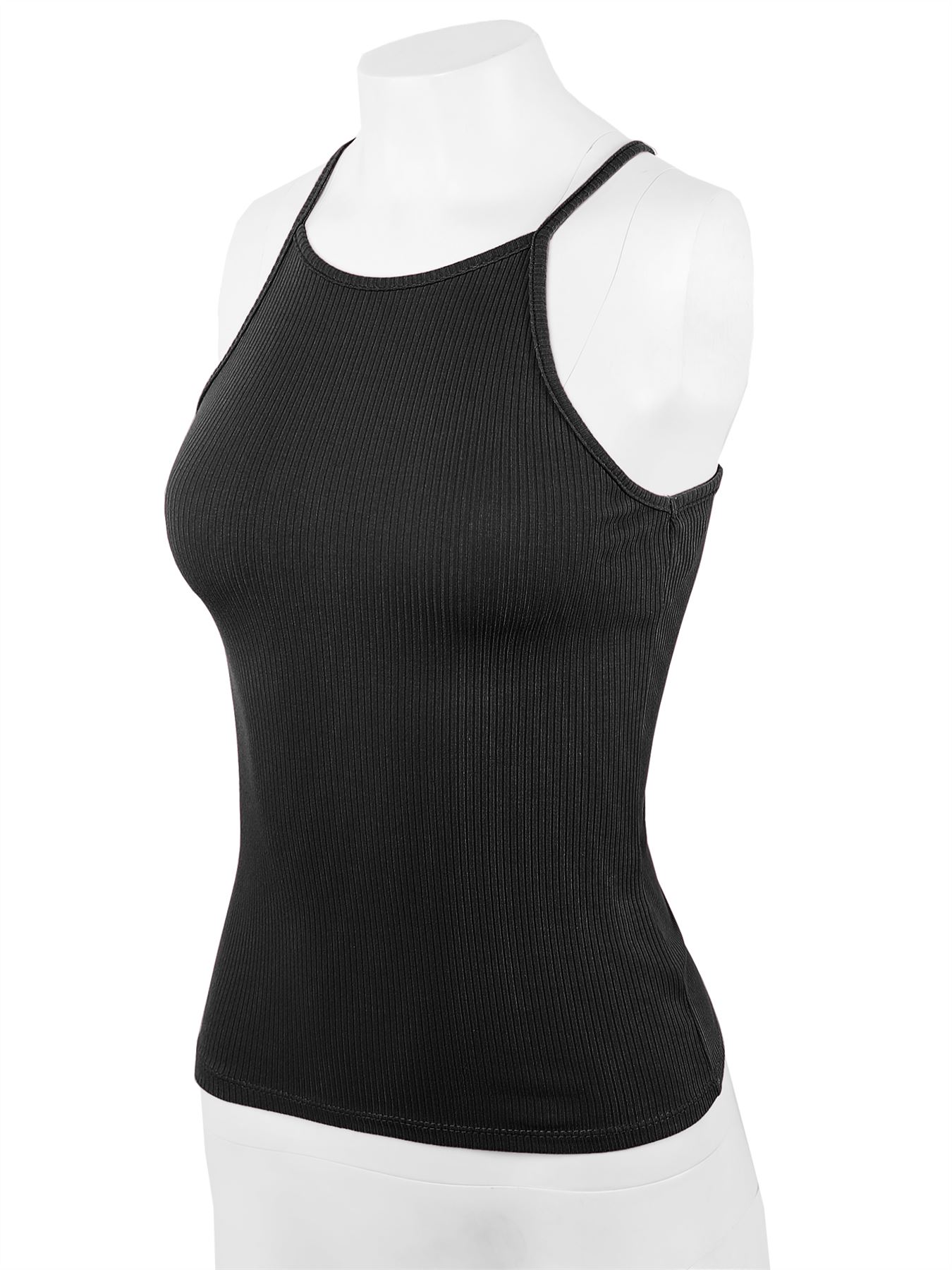 Ribbed High Square Halter Neck Racerback Cami Top - Picture 6 of 120