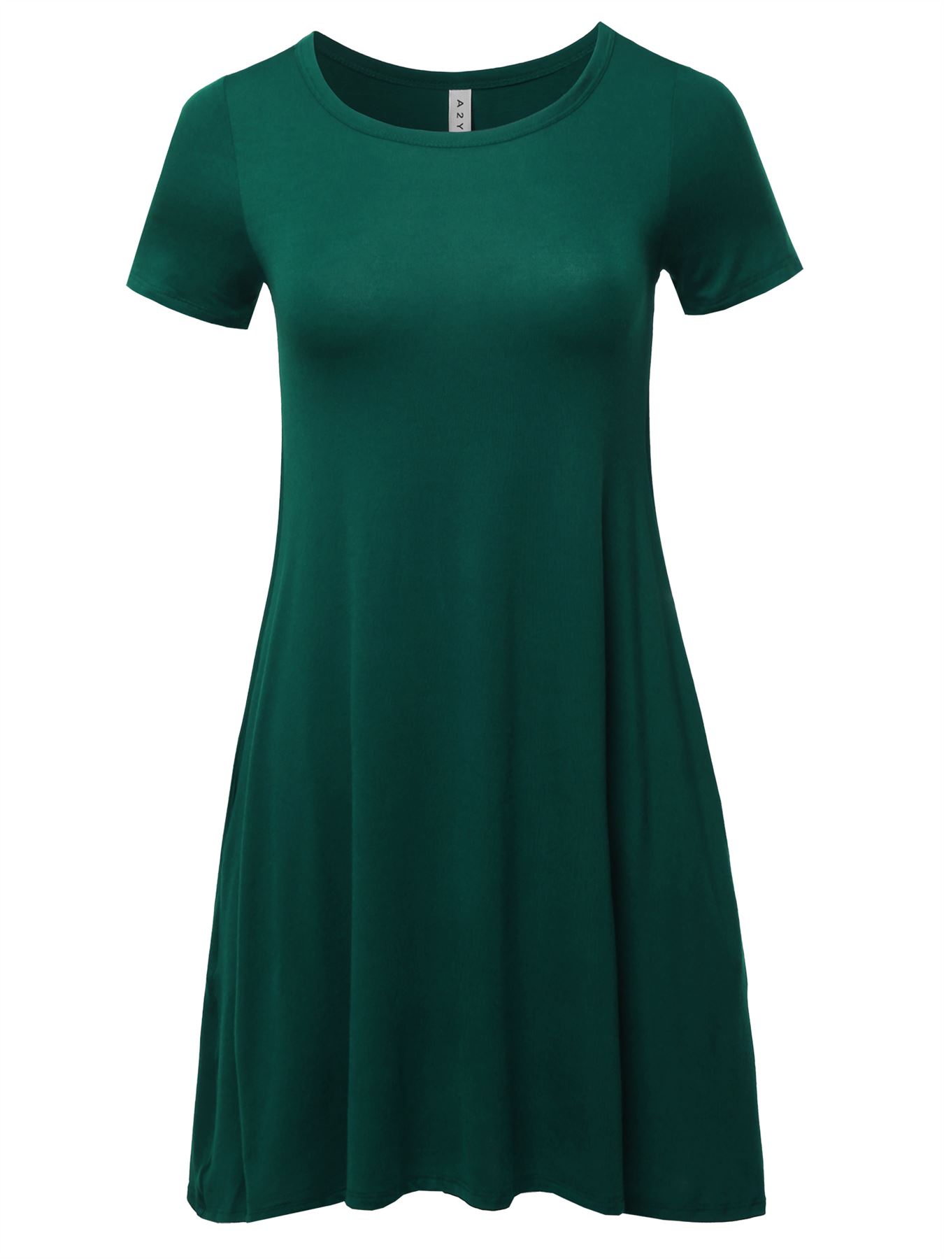 Solid Printed Summer Casual T-Shirt Tunic Swing Dress with Side Pockets - Picture 8 of 13