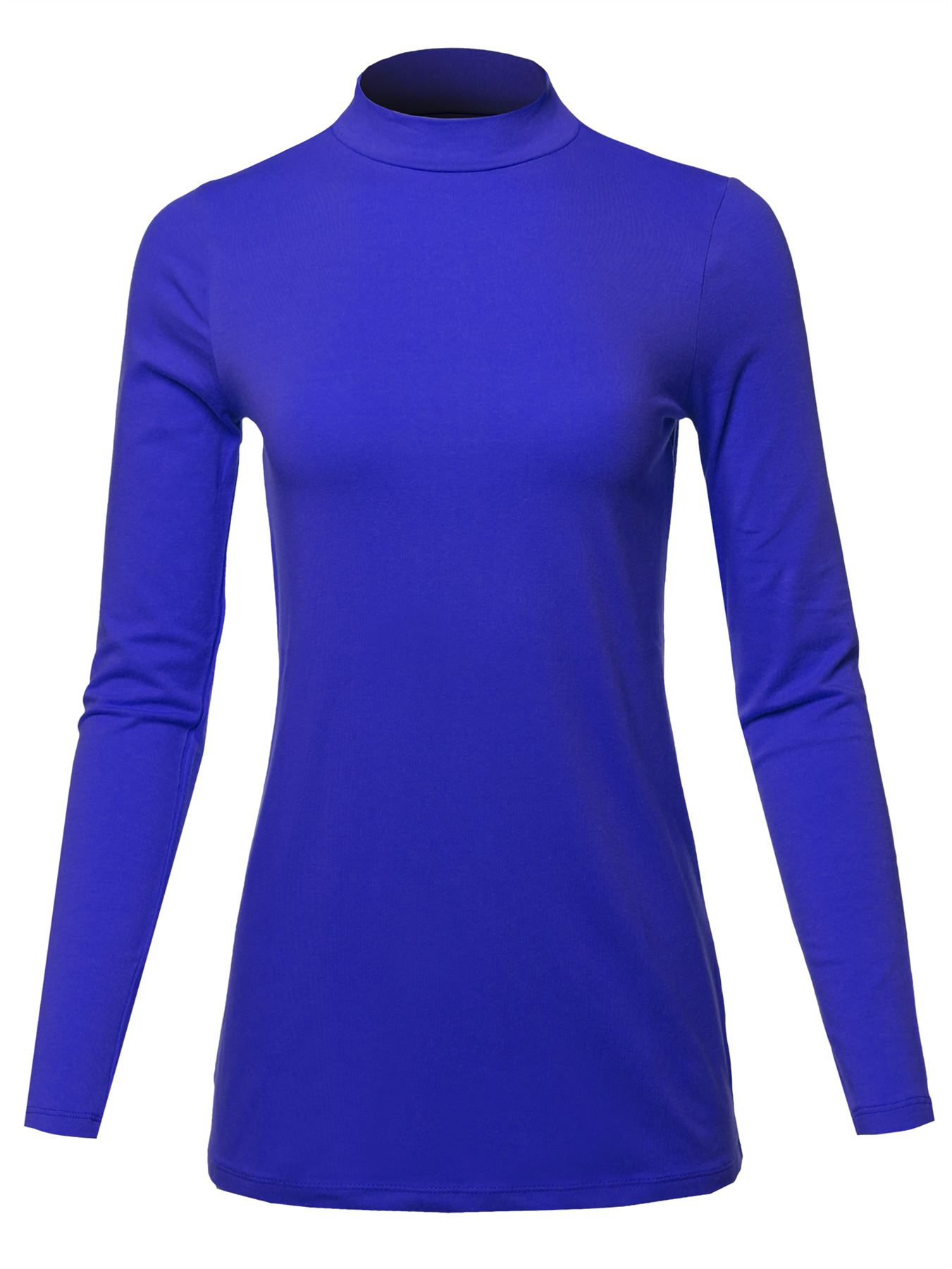 Basic Solid Soft Cotton Long Sleeve Mock Neck Top Shirts - Picture 20 of 38