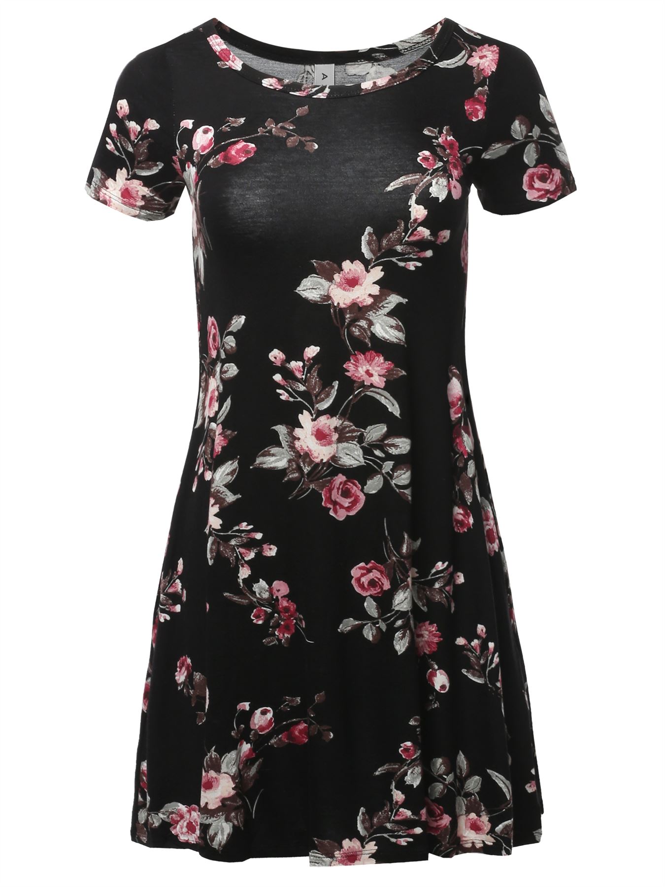 Solid Printed Summer Casual T-Shirt Tunic Swing Dress with Side Pockets - Picture 3 of 13