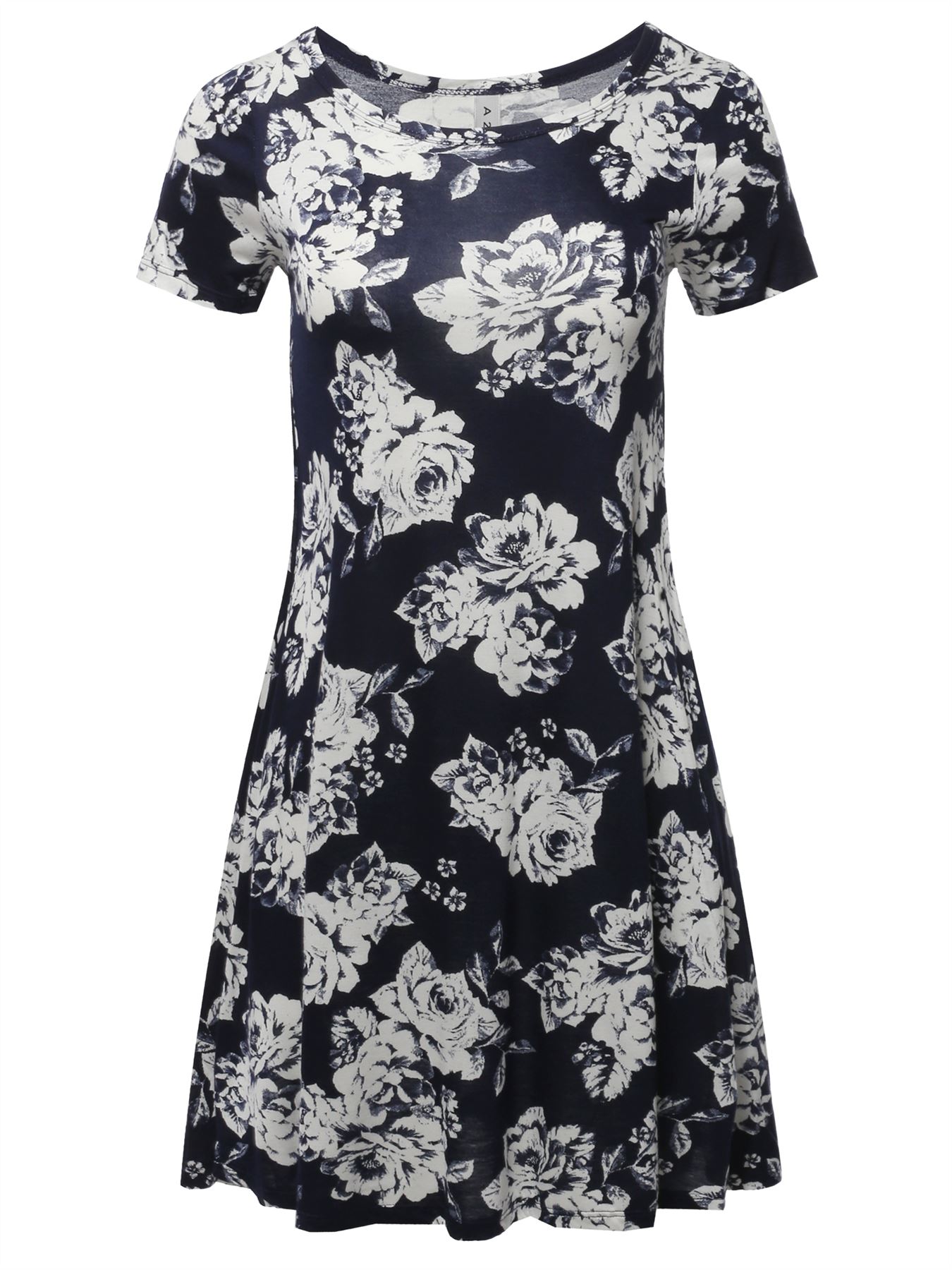 Solid Printed Summer Casual T-Shirt Tunic Swing Dress with Side Pockets - Picture 11 of 13