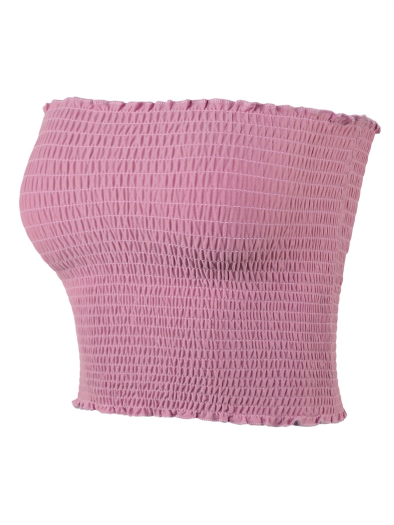 Sexy Fitted Strapless Cotton Smocked Tube Crop Tops - Picture 75 of 116