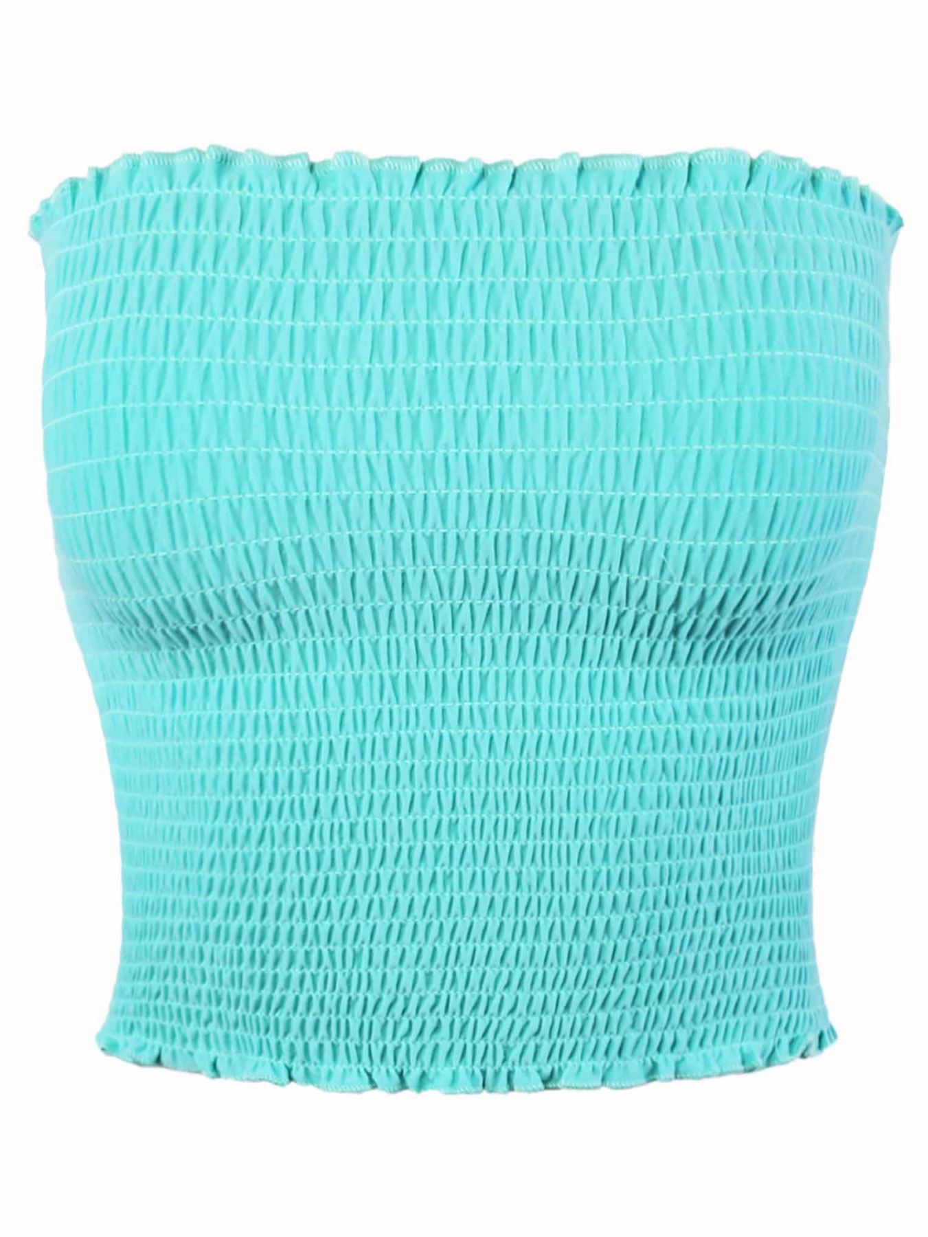 Sexy Fitted Strapless Cotton Smocked Tube Crop Tops - Picture 82 of 116