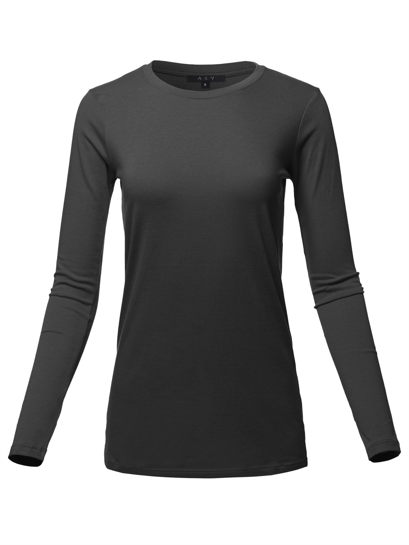 Basic Solid Soft Cotton Long Sleeve Crew Neck Top Shirts - Picture 7 of 36