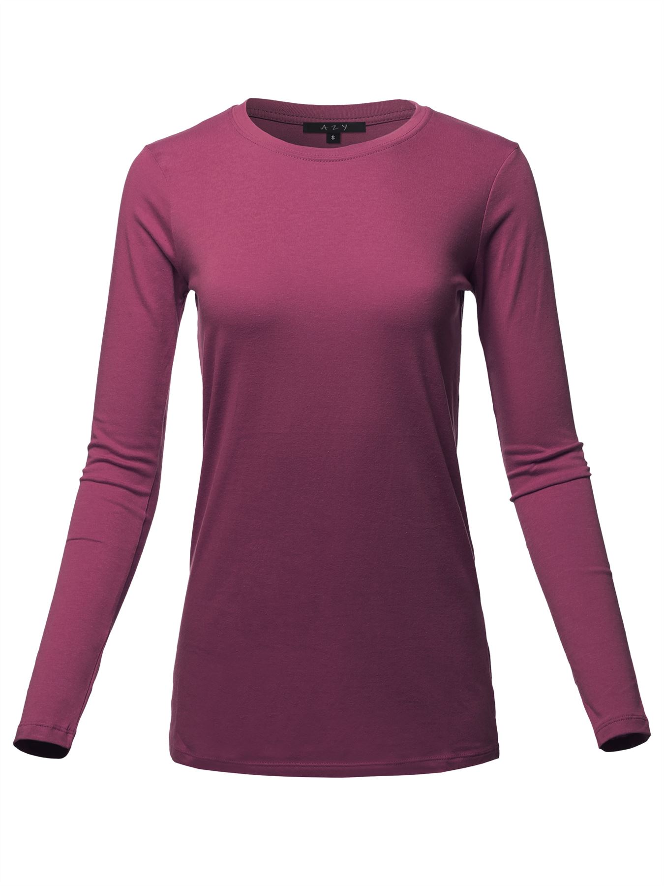 Basic Solid Soft Cotton Long Sleeve Crew Neck Top Shirts - Picture 13 of 36