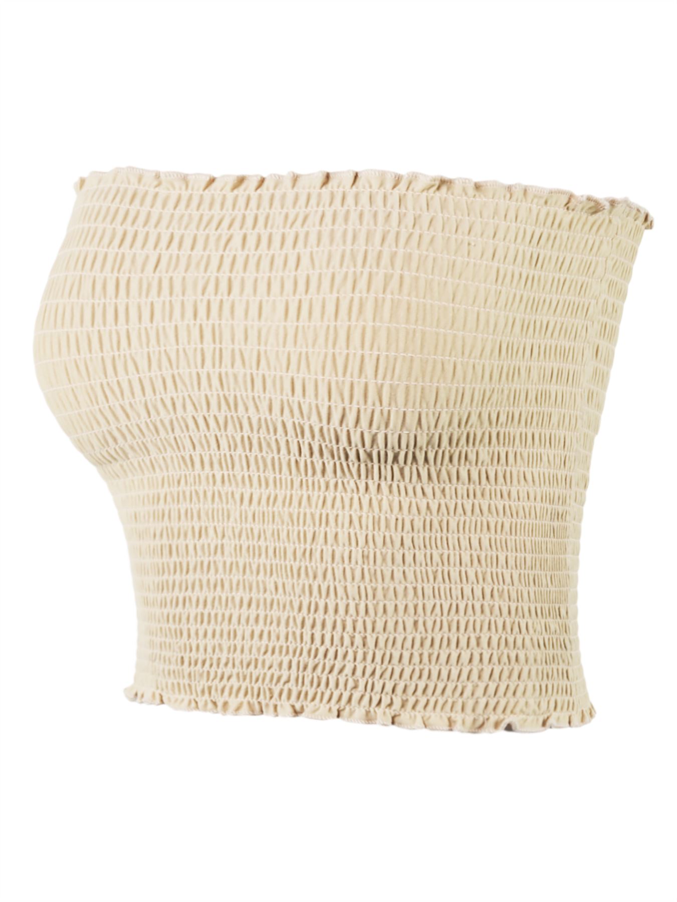 Sexy Fitted Strapless Cotton Smocked Tube Crop Tops - Picture 107 of 116