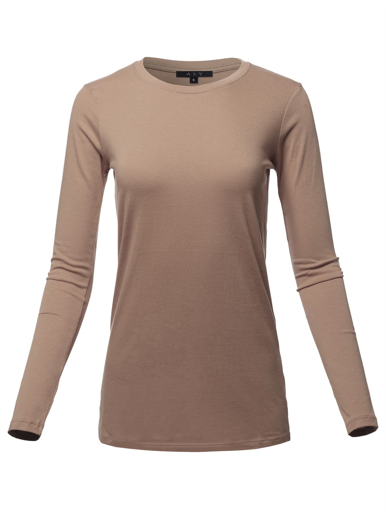 Basic Solid Soft Cotton Long Sleeve Crew Neck Top Shirts - Picture 28 of 36