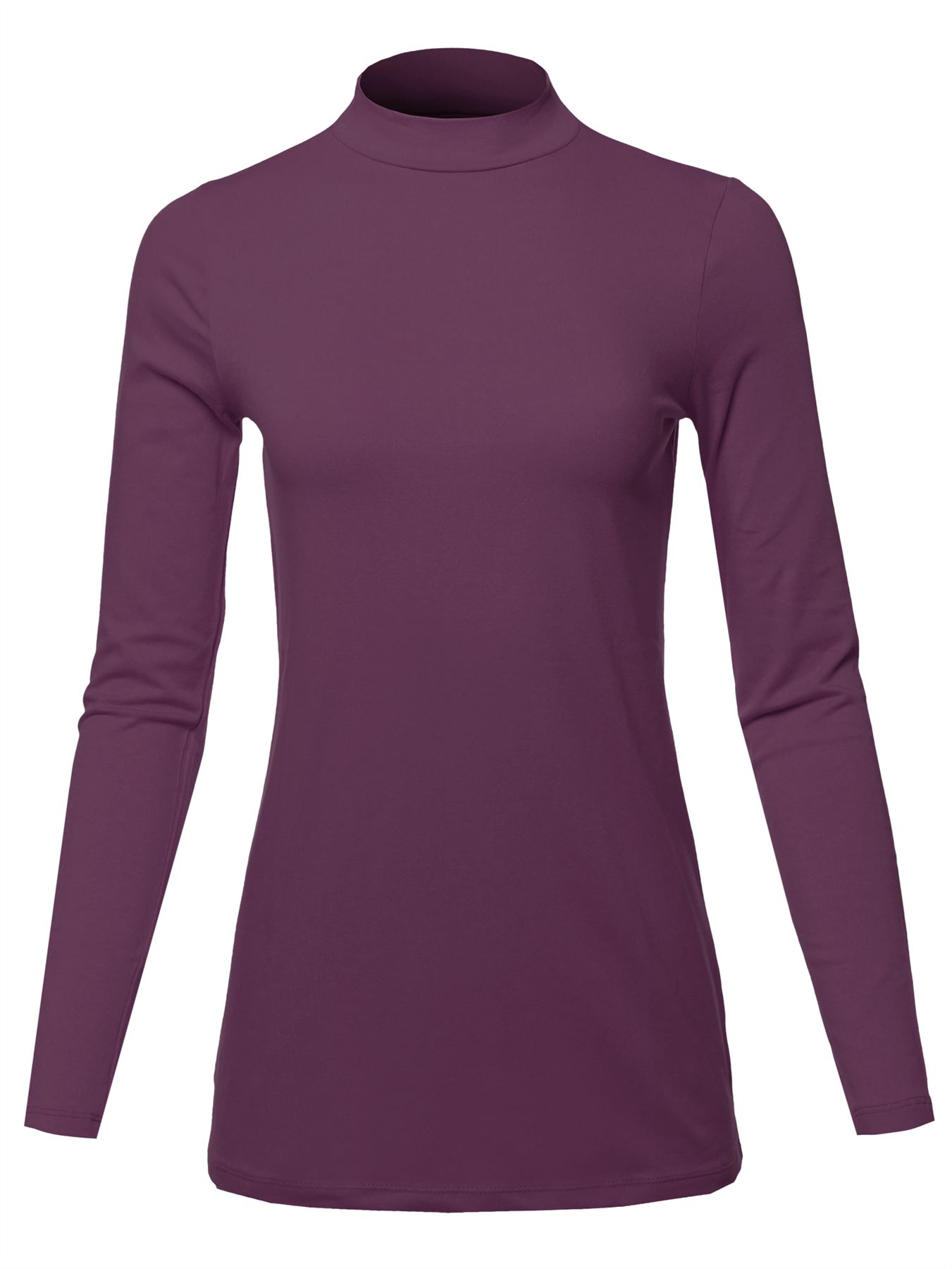 Basic Solid Soft Cotton Long Sleeve Mock Neck Top Shirts - Picture 24 of 38