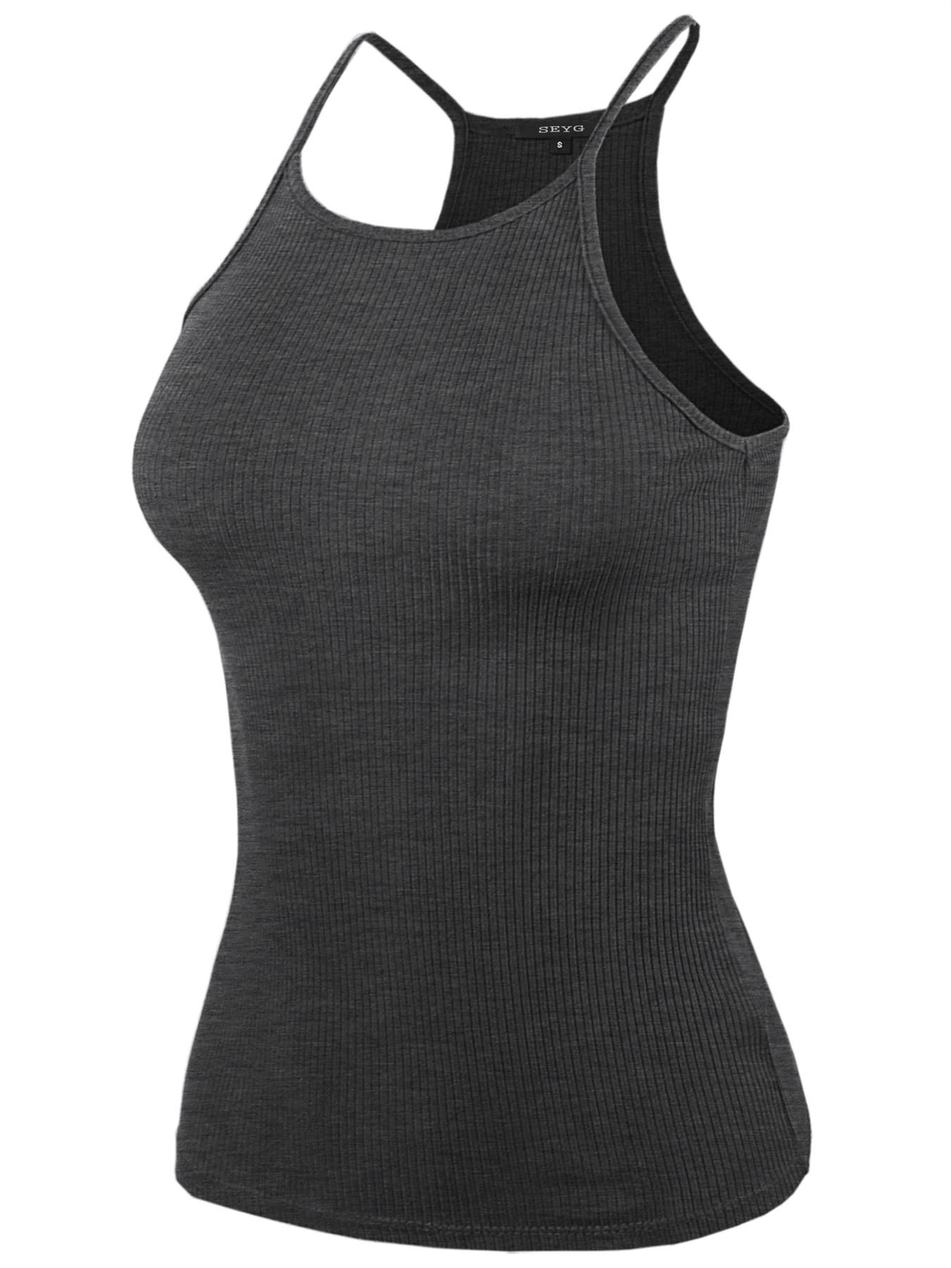 Ribbed High Square Halter Neck Racerback Cami Top - Picture 15 of 120