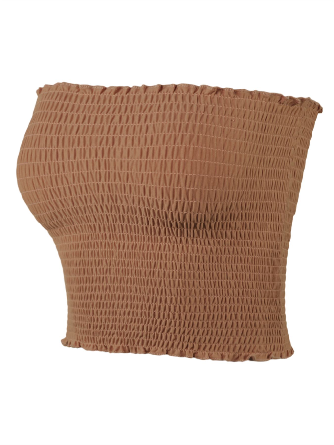 Sexy Fitted Strapless Cotton Smocked Tube Crop Tops - Picture 42 of 116