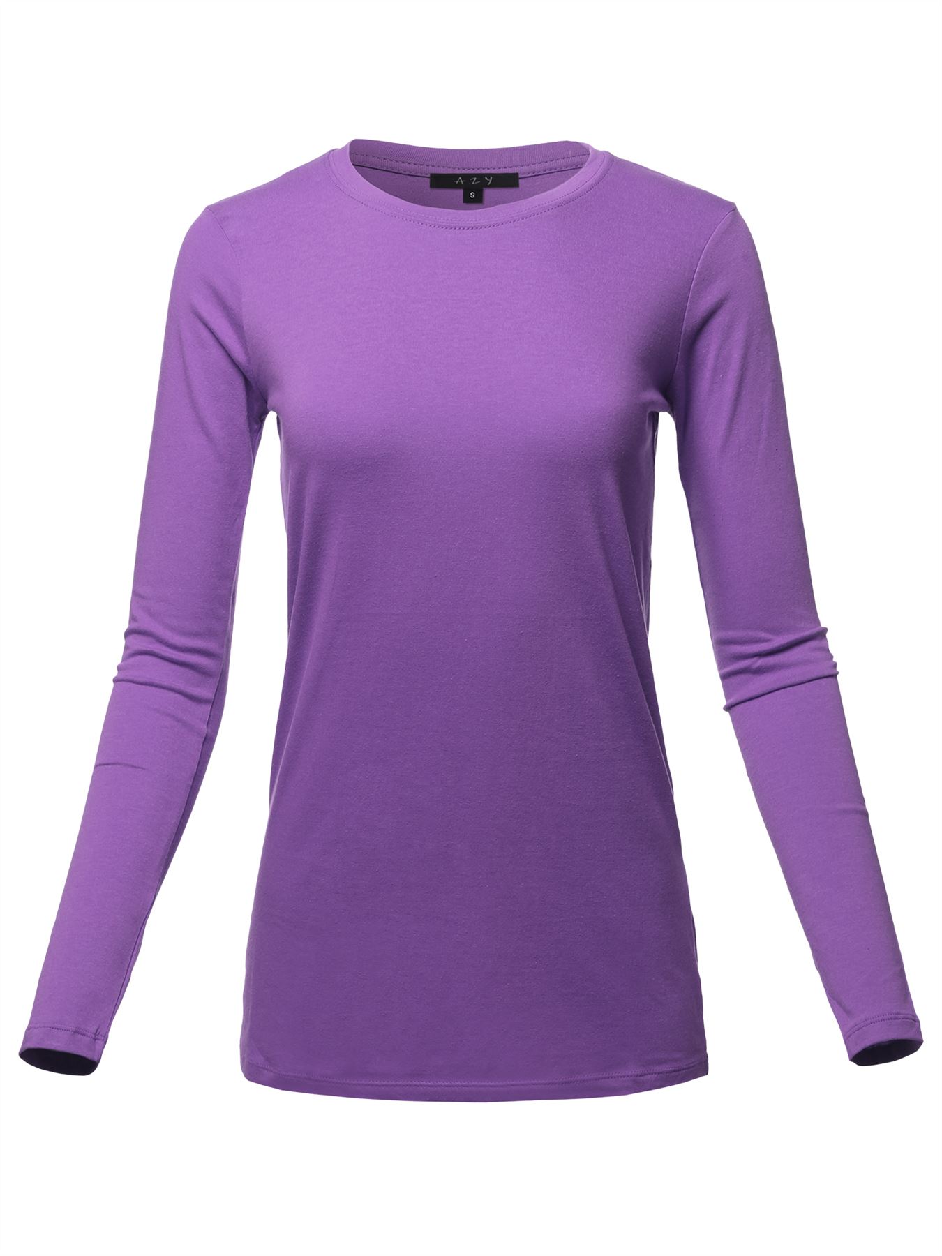 Basic Solid Soft Cotton Long Sleeve Crew Neck Top Shirts - Picture 30 of 36
