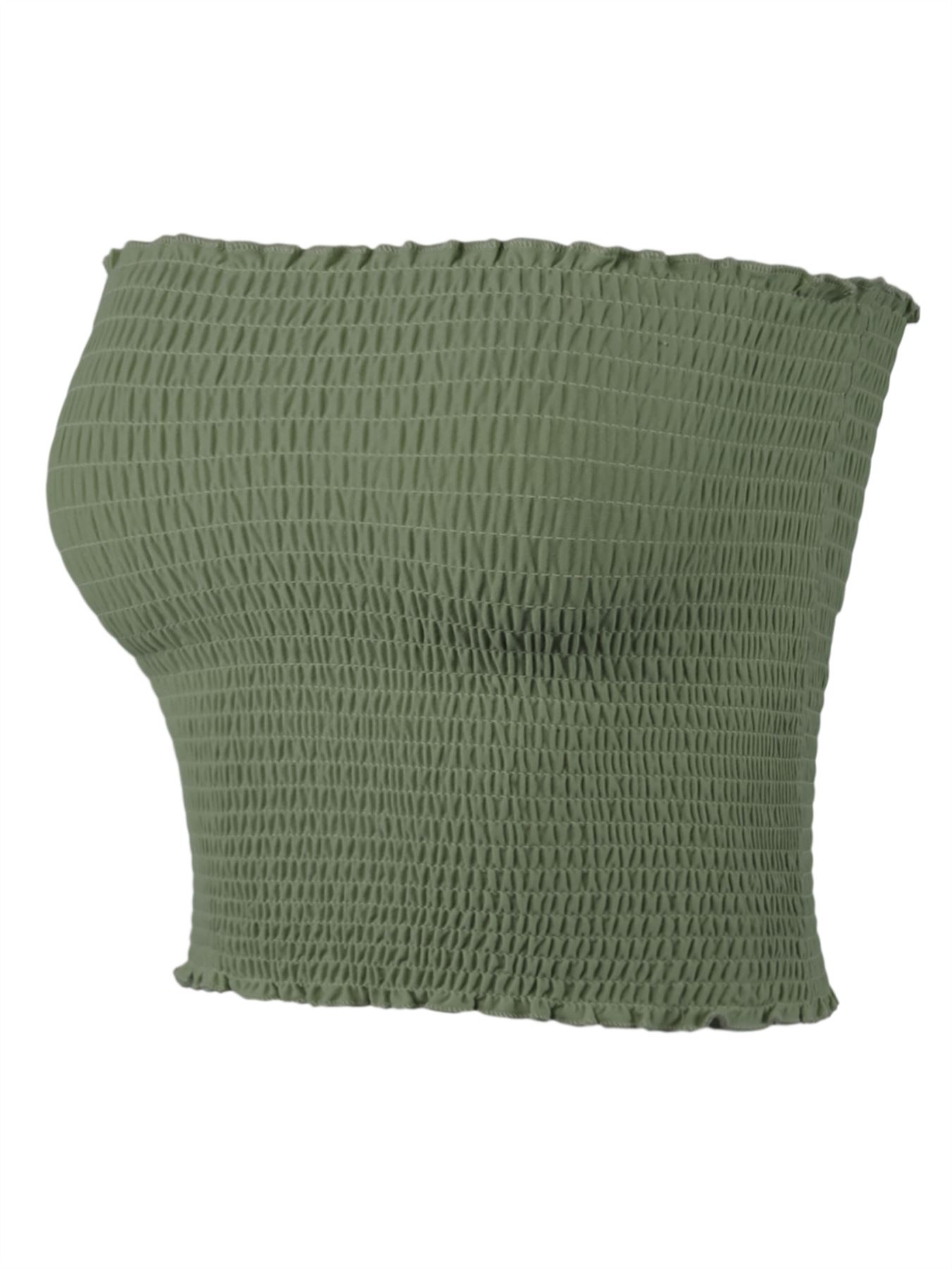 Sexy Fitted Strapless Cotton Smocked Tube Crop Tops - Picture 71 of 116