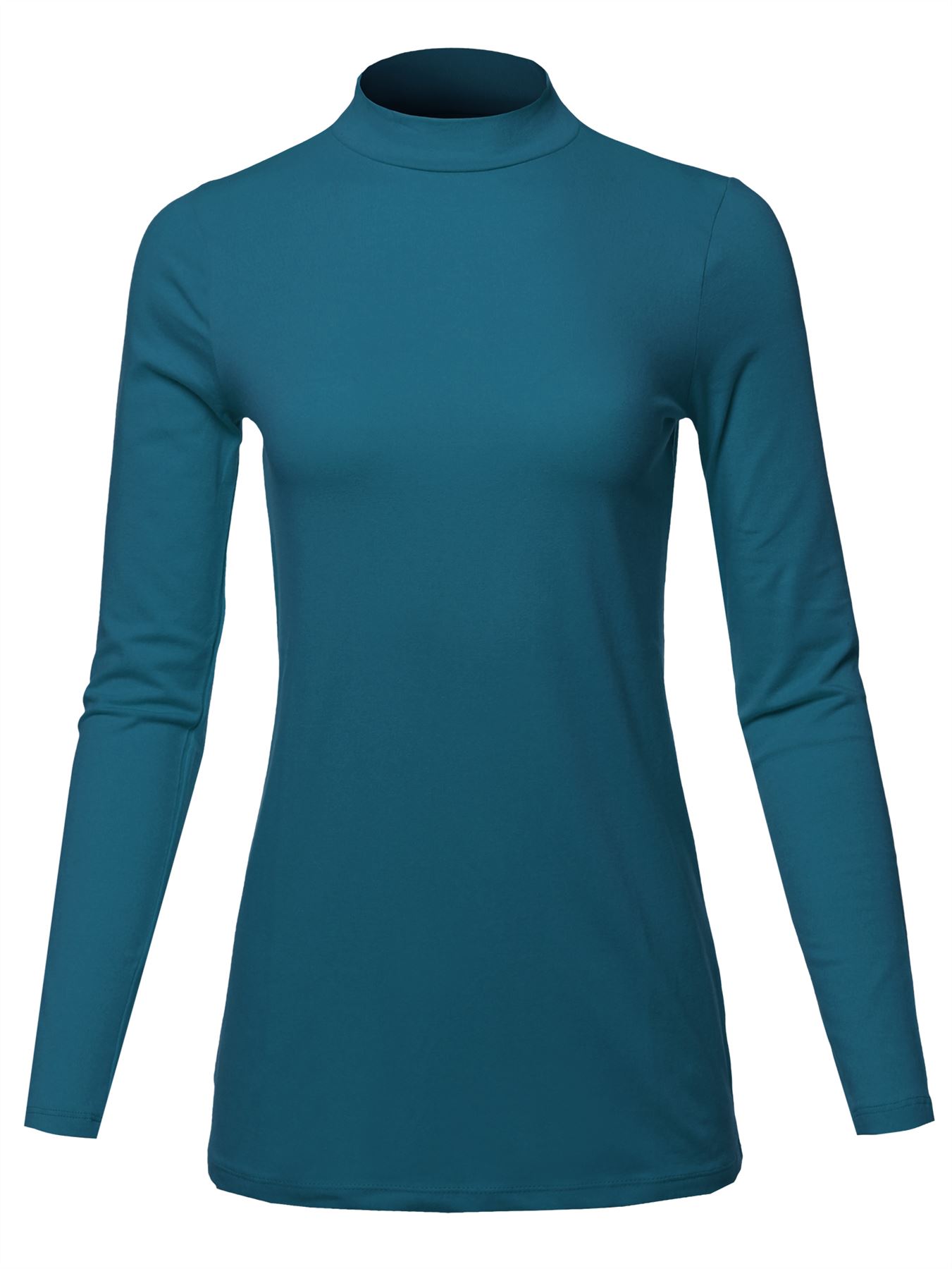 Basic Solid Soft Cotton Long Sleeve Mock Neck Top Shirts - Picture 37 of 38