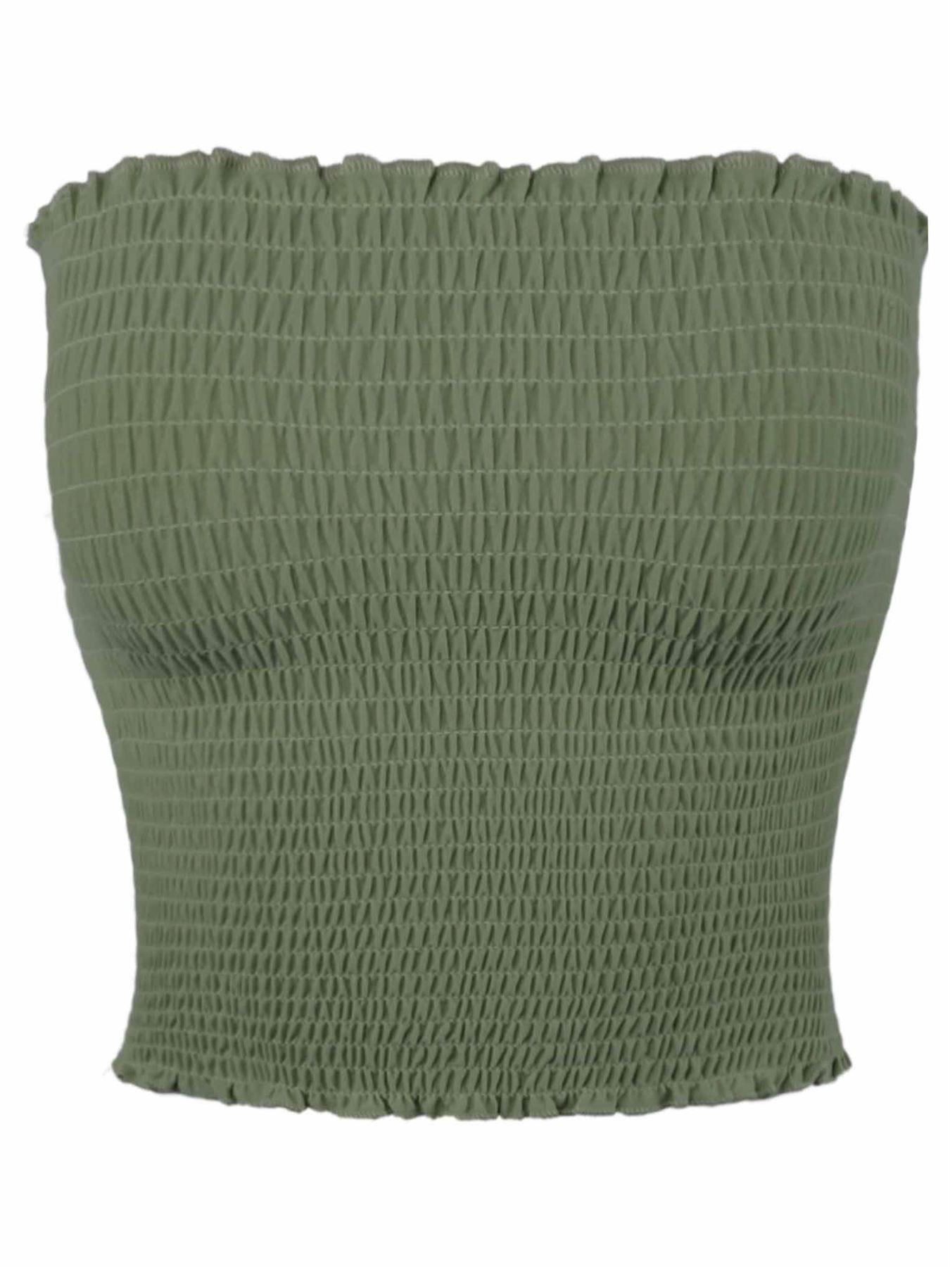 Sexy Fitted Strapless Cotton Smocked Tube Crop Tops - Picture 70 of 116