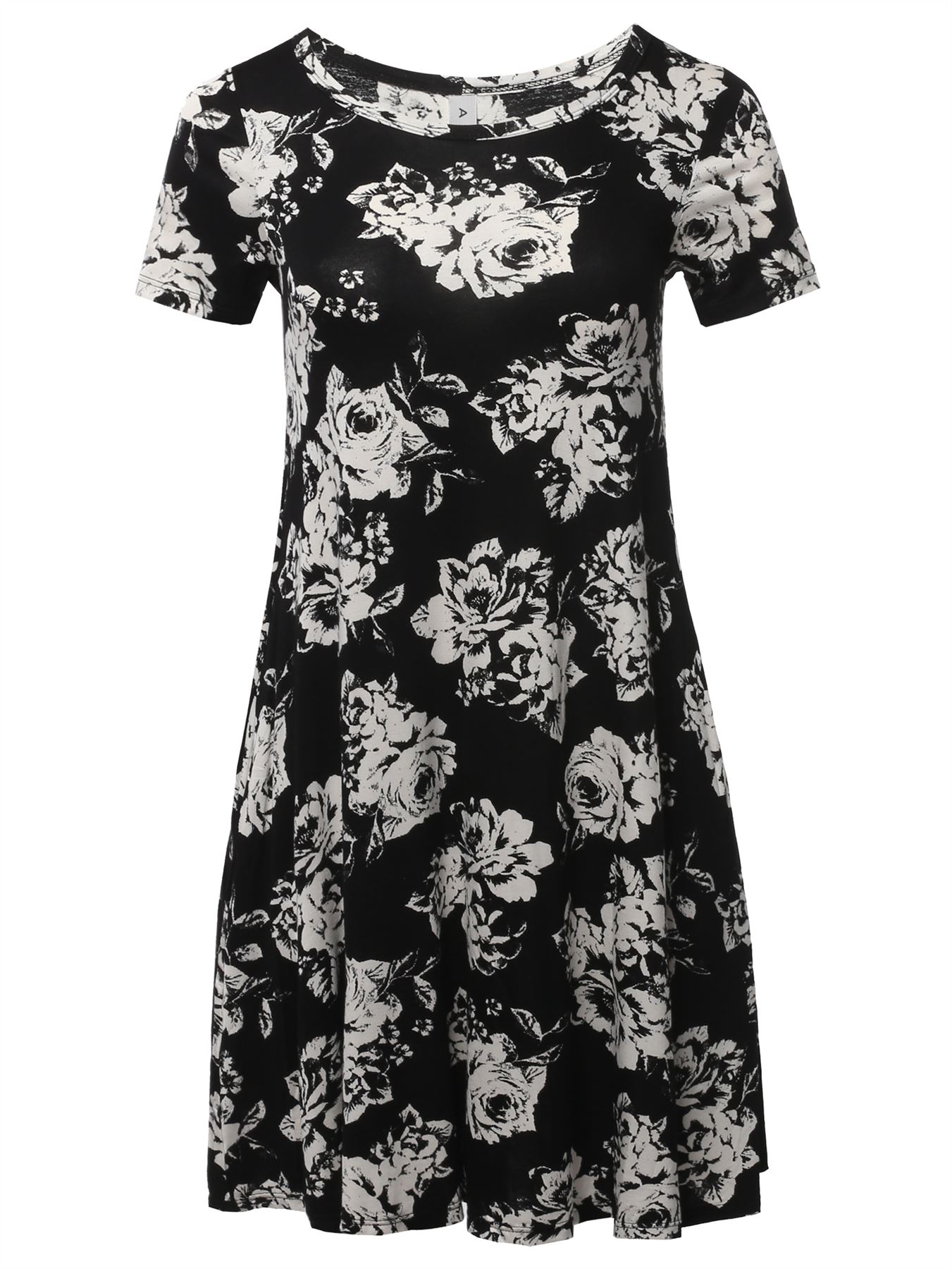 Solid Printed Summer Casual T-Shirt Tunic Swing Dress with Side Pockets - Picture 4 of 13