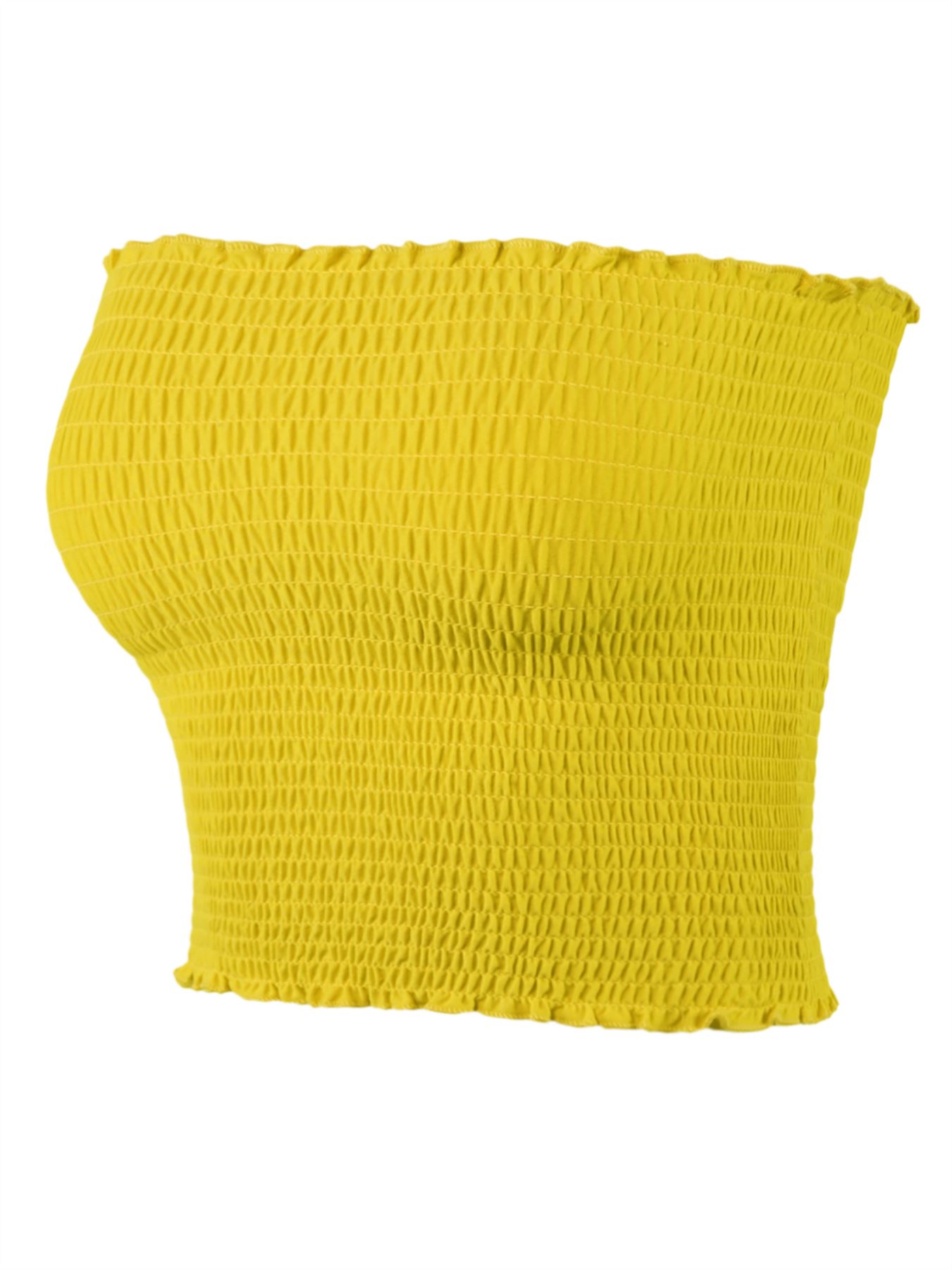 Sexy Fitted Strapless Cotton Smocked Tube Crop Tops - Picture 115 of 116